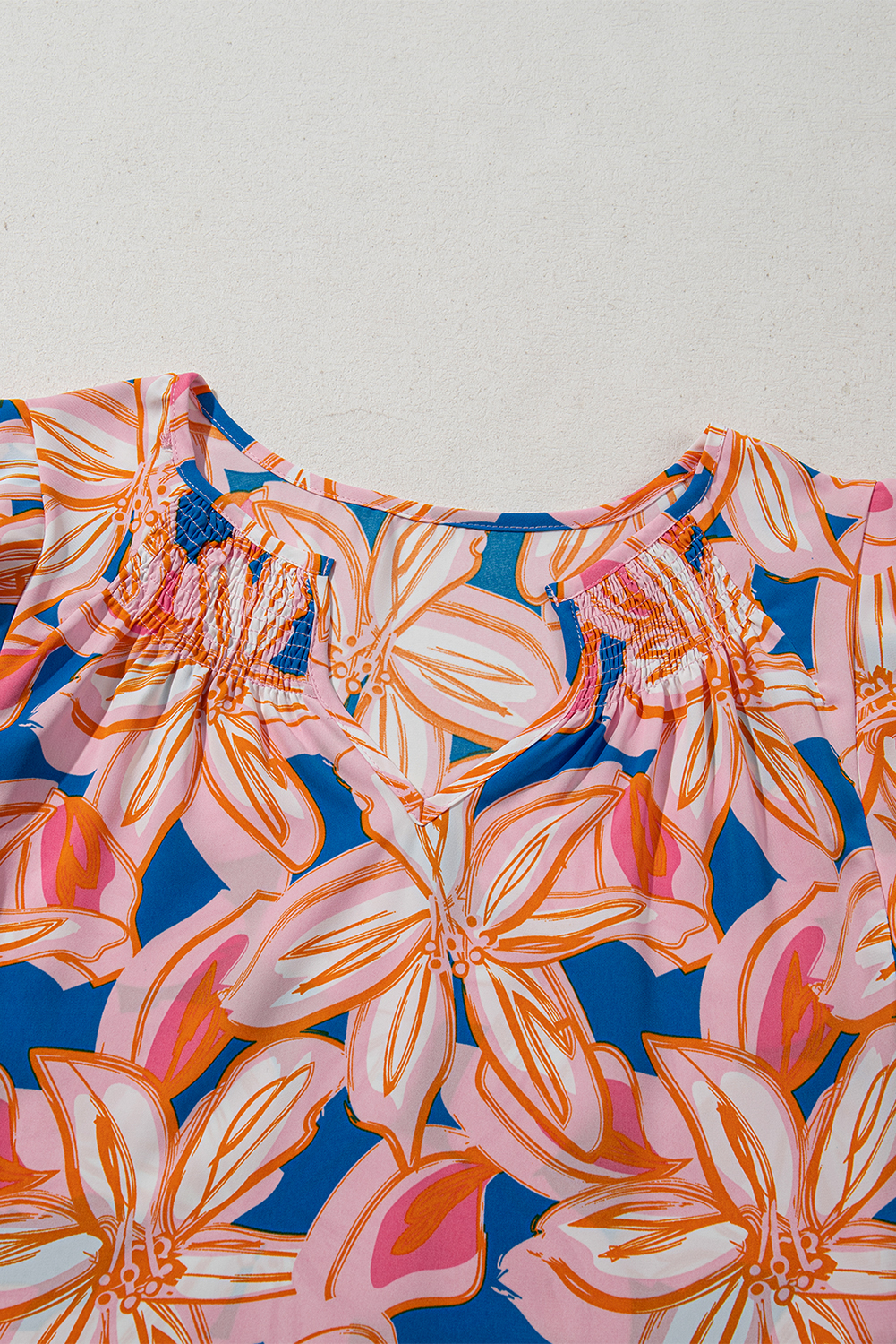 Women's Blouse, Orange, Summer Flower Print, Notched Neck, Ruffle Sleeves, Casual Wear, Floral Pattern, Daily Wear, Trendy Design, Feminine Style, Lightweight, Comfortable, Tops & Shirts - Detail View 12 Women's Blouse, Orange, Summer Flower Print, Notched Neck, Ruffle Sleeves, Casual Wear, Floral Pattern, Daily Wear, Trendy Design, Feminine Style, Lightweight, Comfortable, Tops & Shirts - Detail View 12
