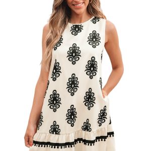 Women's Geometric Print Mini Dress, Sleeveless Boho Vacation - Main View