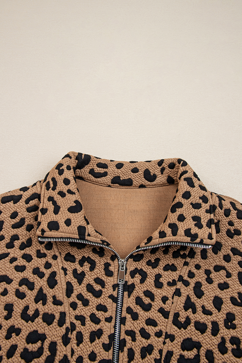 Stylish Long Sleeve V Neck Sweatshirt with All Over Leopard Print - Detail View 6 Stylish Long Sleeve V Neck Sweatshirt with All Over Leopard Print - Detail View 6