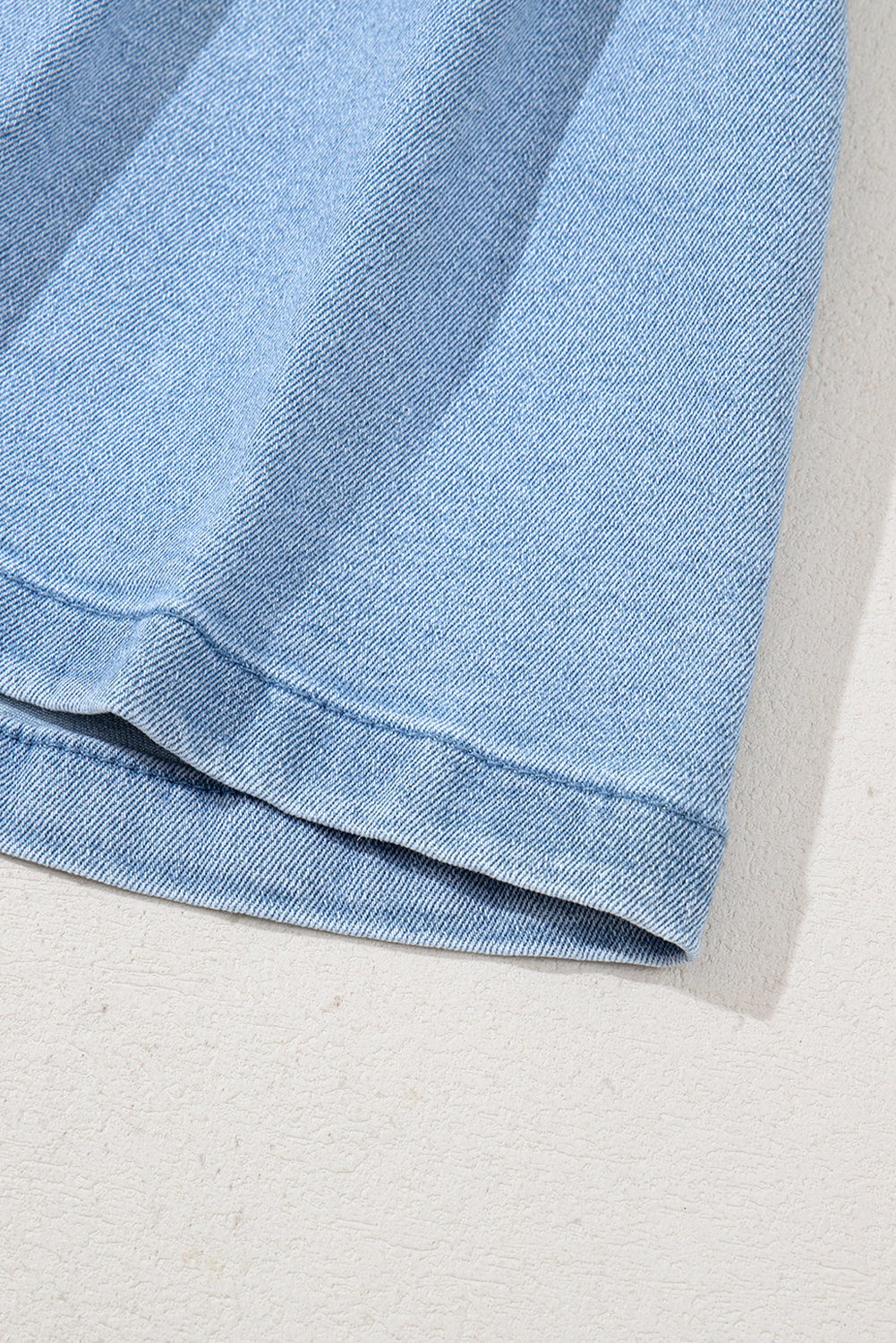 Women's Dusk Blue Pleated Patchwork Wide Leg Lightweight Denim Shorts - Detail View 9 Women's Dusk Blue Pleated Patchwork Wide Leg Lightweight Denim Shorts - Detail View 9