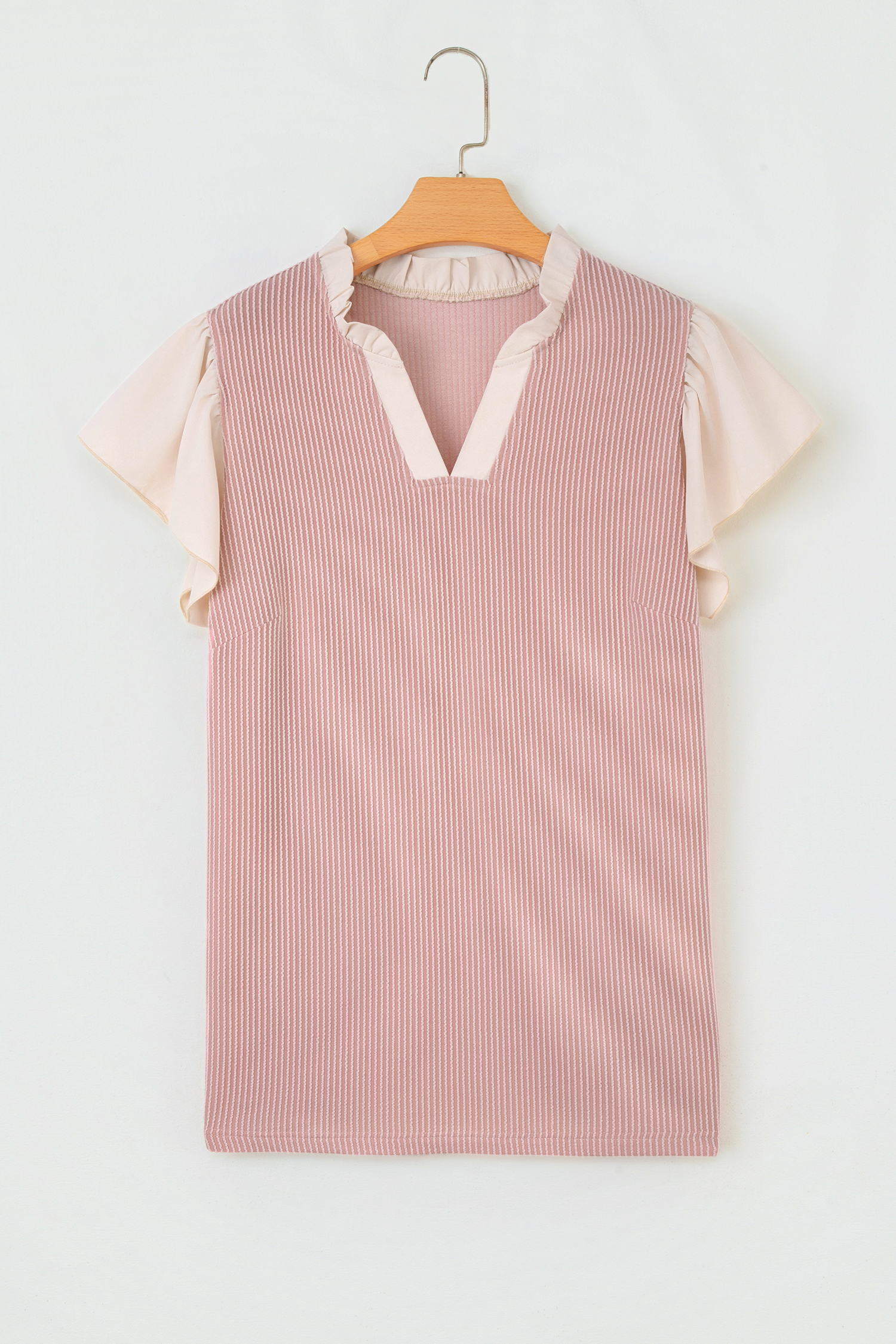 Women's Plus Size Frilled Neckline Blouse in Fushia – Trendy Short Sleeve Top for Summer - Detail View 3 Women's Plus Size Frilled Neckline Blouse in Fushia – Trendy Short Sleeve Top for Summer - Detail View 3