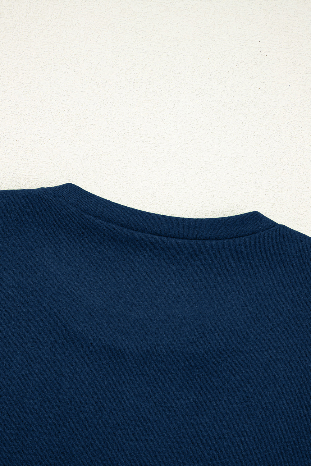 Navy Blue Crew Neck Long Sleeve, Casual Exposed Seam Shirt - Detail View 14 Navy Blue Crew Neck Long Sleeve, Casual Exposed Seam Shirt - Detail View 14