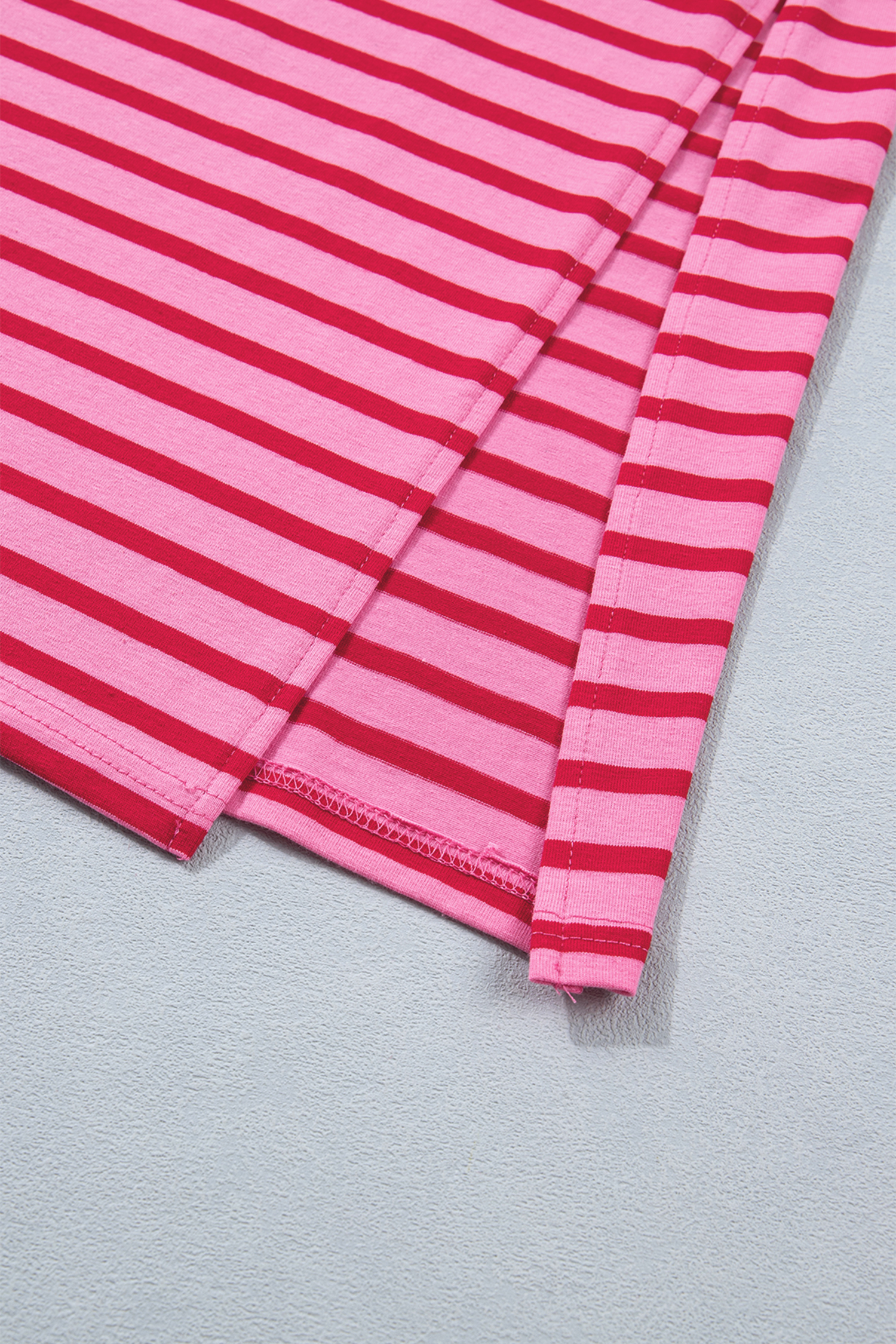 Rose Stripe Women's Summer Shift Dress - Asymmetrical Neck Scalloped Trim Vacation Dress - Detail View 11 Rose Stripe Women's Summer Shift Dress - Asymmetrical Neck Scalloped Trim Vacation Dress - Detail View 11