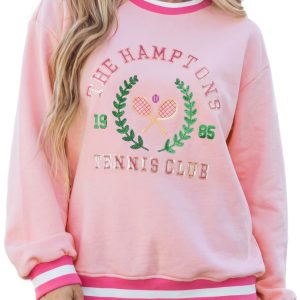 Women's Tennis Club Pullover, Pink Embroidered Sweatshirt - Main View