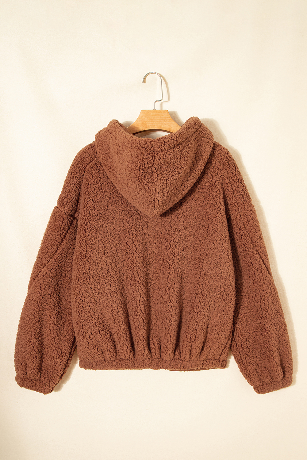 Casual Women's Hooded Sherpa Jacket in Straw Yellow for Winter Days - Detail View 11 Casual Women's Hooded Sherpa Jacket in Straw Yellow for Winter Days - Detail View 11