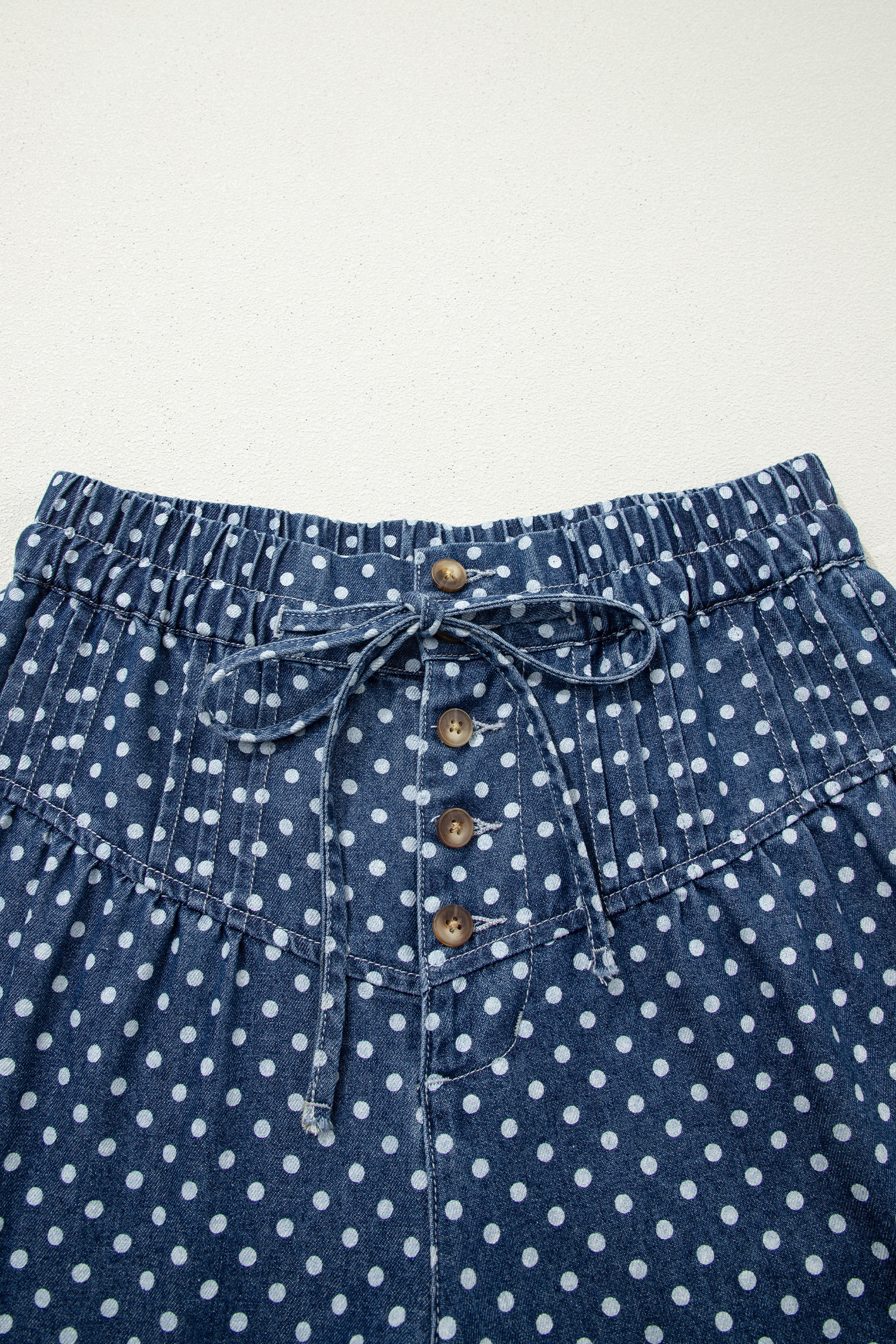Women's High Waist Polka Dot Print Denim Jeans – Wide Leg Drawstring Pants, Stylish Gift for Her - Detail View 6 Women's High Waist Polka Dot Print Denim Jeans – Wide Leg Drawstring Pants, Stylish Gift for Her - Detail View 6