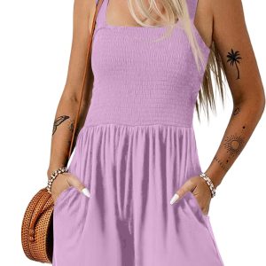 Women's Smocked Sleeveless Romper – Casual High Waist Jumpsuit - Main View