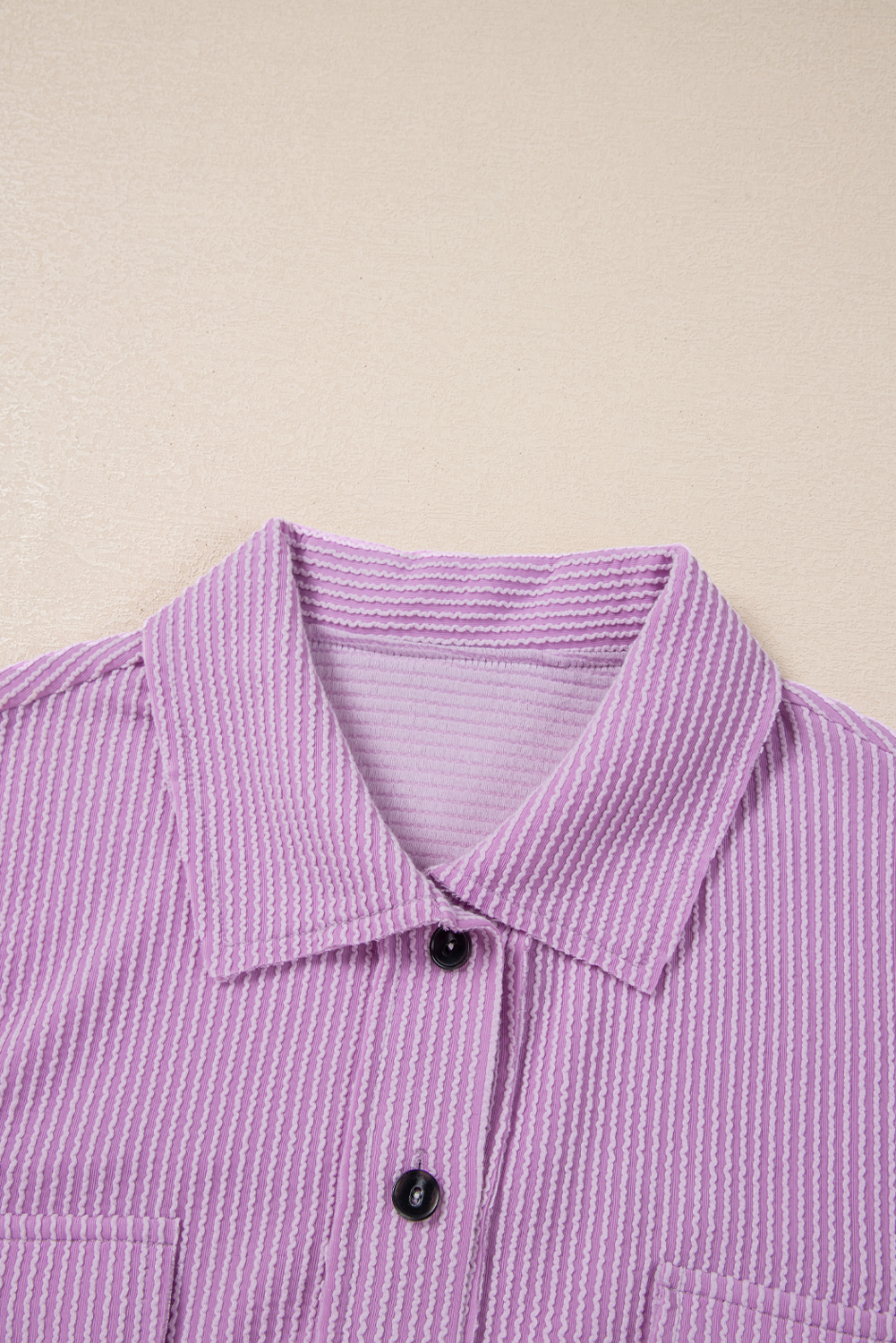Modern Women’s Short Sleeve Blouse with Textured Corded Fabric and Practical Pockets - Detail View 11 Modern Women’s Short Sleeve Blouse with Textured Corded Fabric and Practical Pockets - Detail View 11