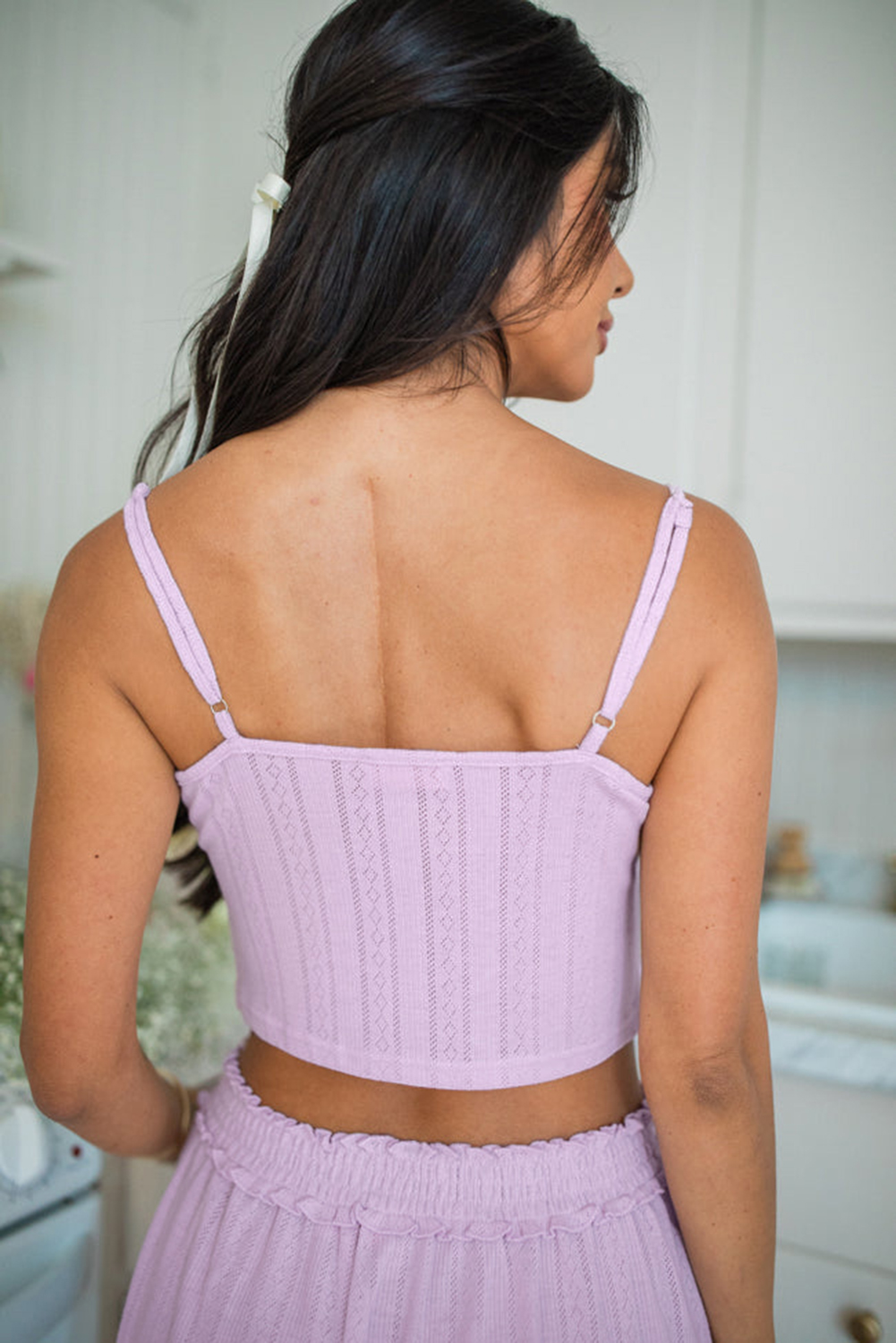 Women's Lounge Set, Orchid Petal, Cami Top, High Waist Shorts, Cozy Cardigan, Soft Fabric, Casual Style, Comfortable Loungewear, Daily Wear, Summer Outfit, Textured Fabric, Versatile Layering, Home Wear, 3-Piece Set - Detail View 4 Women's Lounge Set, Orchid Petal, Cami Top, High Waist Shorts, Cozy Cardigan, Soft Fabric, Casual Style, Comfortable Loungewear, Daily Wear, Summer Outfit, Textured Fabric, Versatile Layering, Home Wear, 3-Piece Set - Detail View 4