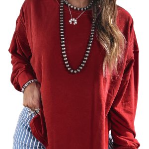 Women's Racing Red Sweatshirt, Trendy Open Back Casual Top - Main View