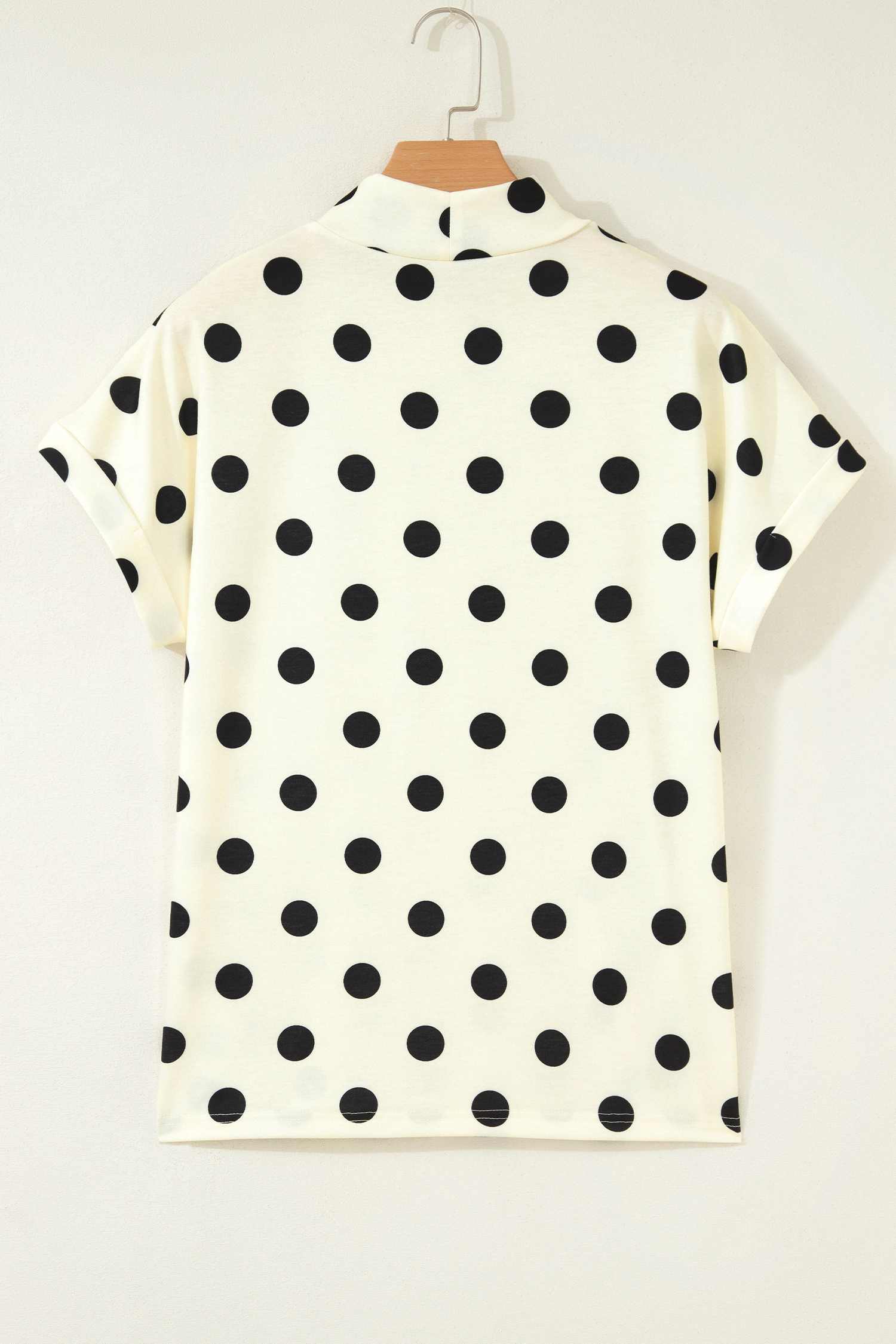 Women's Polka Dot Dolman Top - High Neck Short Sleeve Shirt - Detail View 5 Women's Polka Dot Dolman Top - High Neck Short Sleeve Shirt - Detail View 5