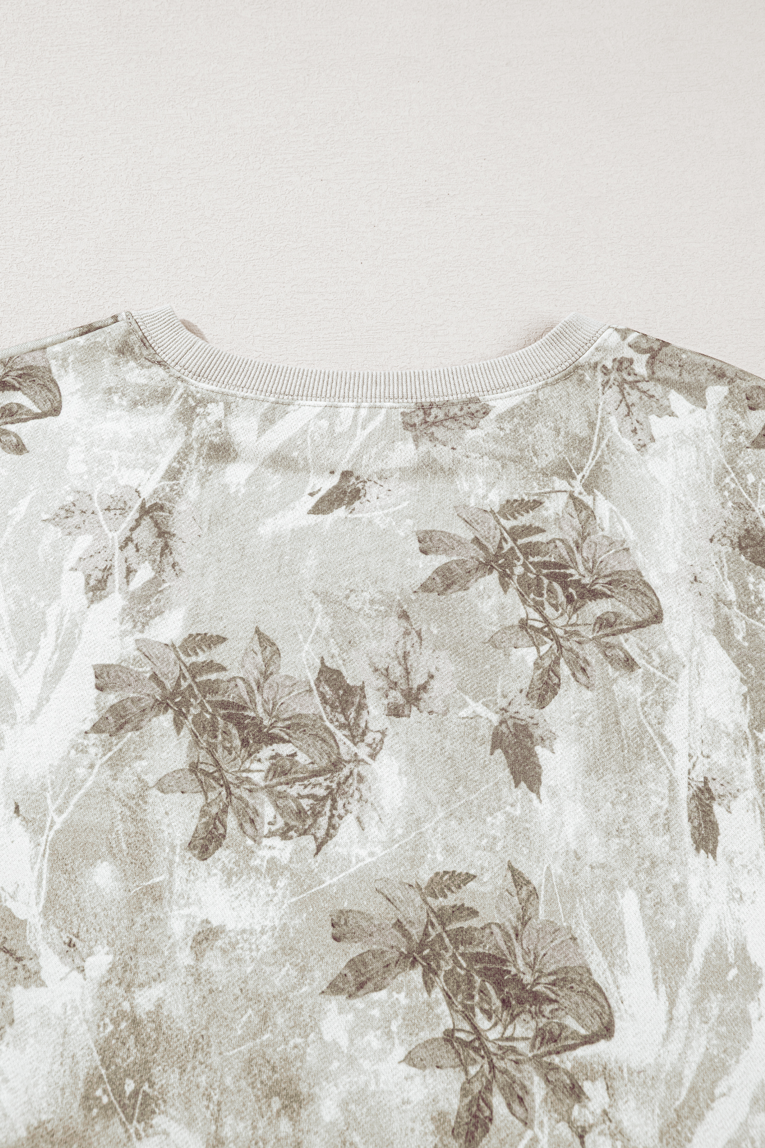 Women's Gray Leafy Camo Sweatshirt – Casual Daily Wear with Exposed Seams - Detail View 7 Women's Gray Leafy Camo Sweatshirt – Casual Daily Wear with Exposed Seams - Detail View 7