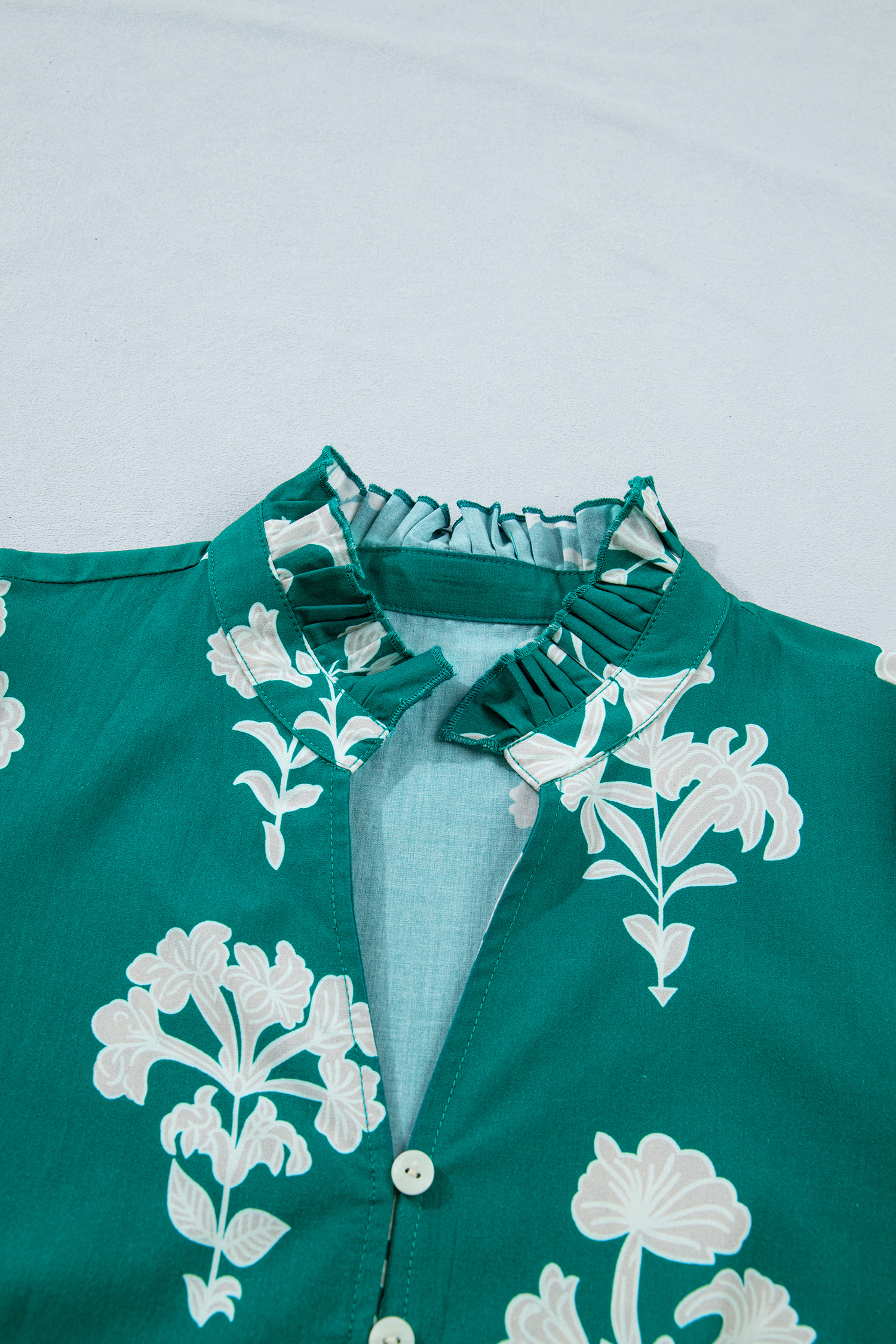 Green Frilled V-Neck Women's Floral Mini Dress – Puff Short Sleeve, High Waist for Summer Vacation & Casual Wear - Detail View 7 Green Frilled V-Neck Women's Floral Mini Dress – Puff Short Sleeve, High Waist for Summer Vacation & Casual Wear - Detail View 7