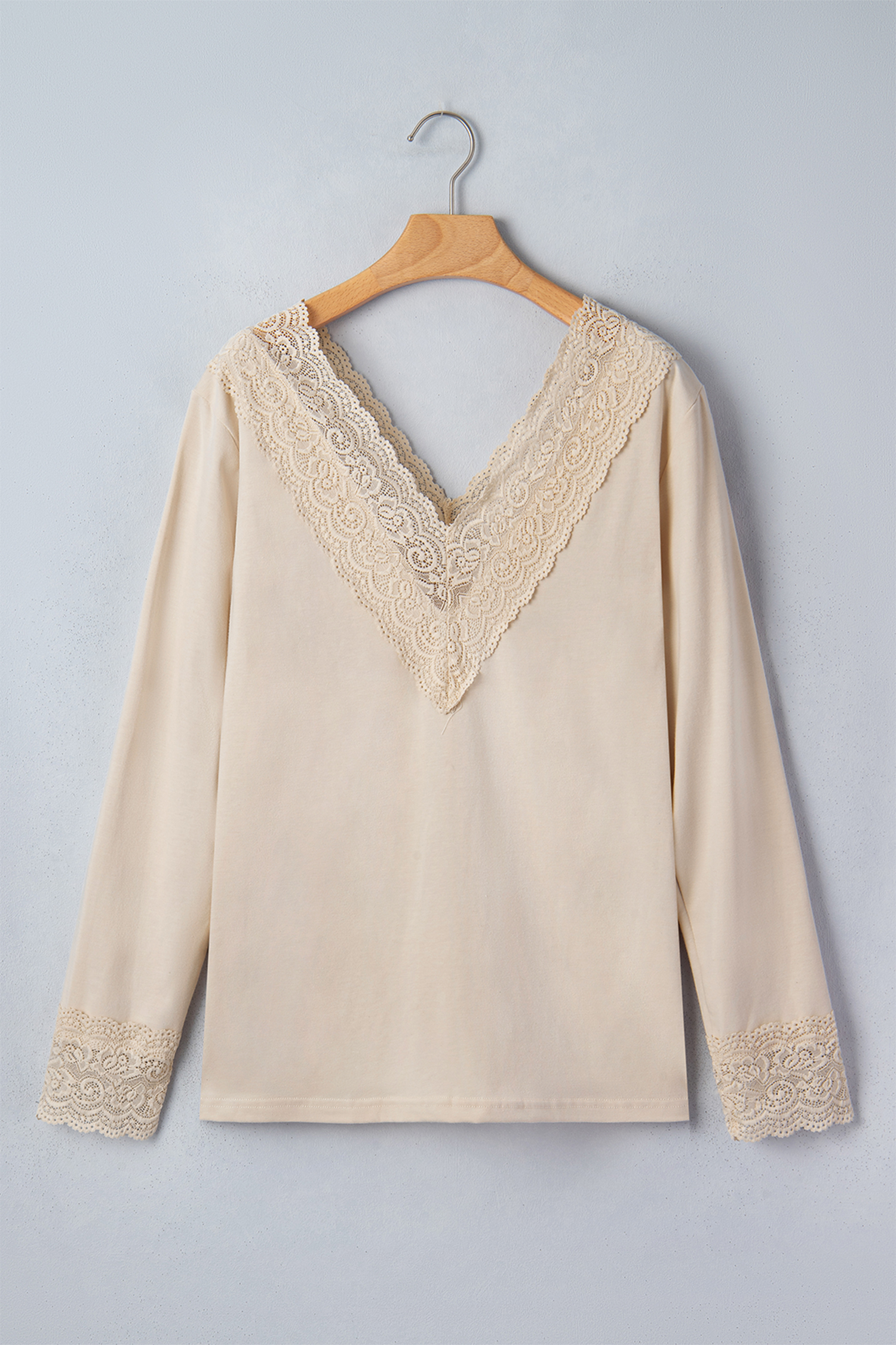 Women's Lace Trim V-Neck Top – Cozy Long Sleeve Gift - Detail View 3 Women's Lace Trim V-Neck Top – Cozy Long Sleeve Gift - Detail View 3