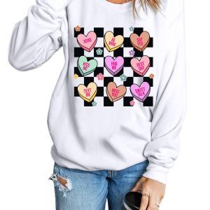 Women's White Checkered Valentine's Heart Graphic Sweatshirt - Main View