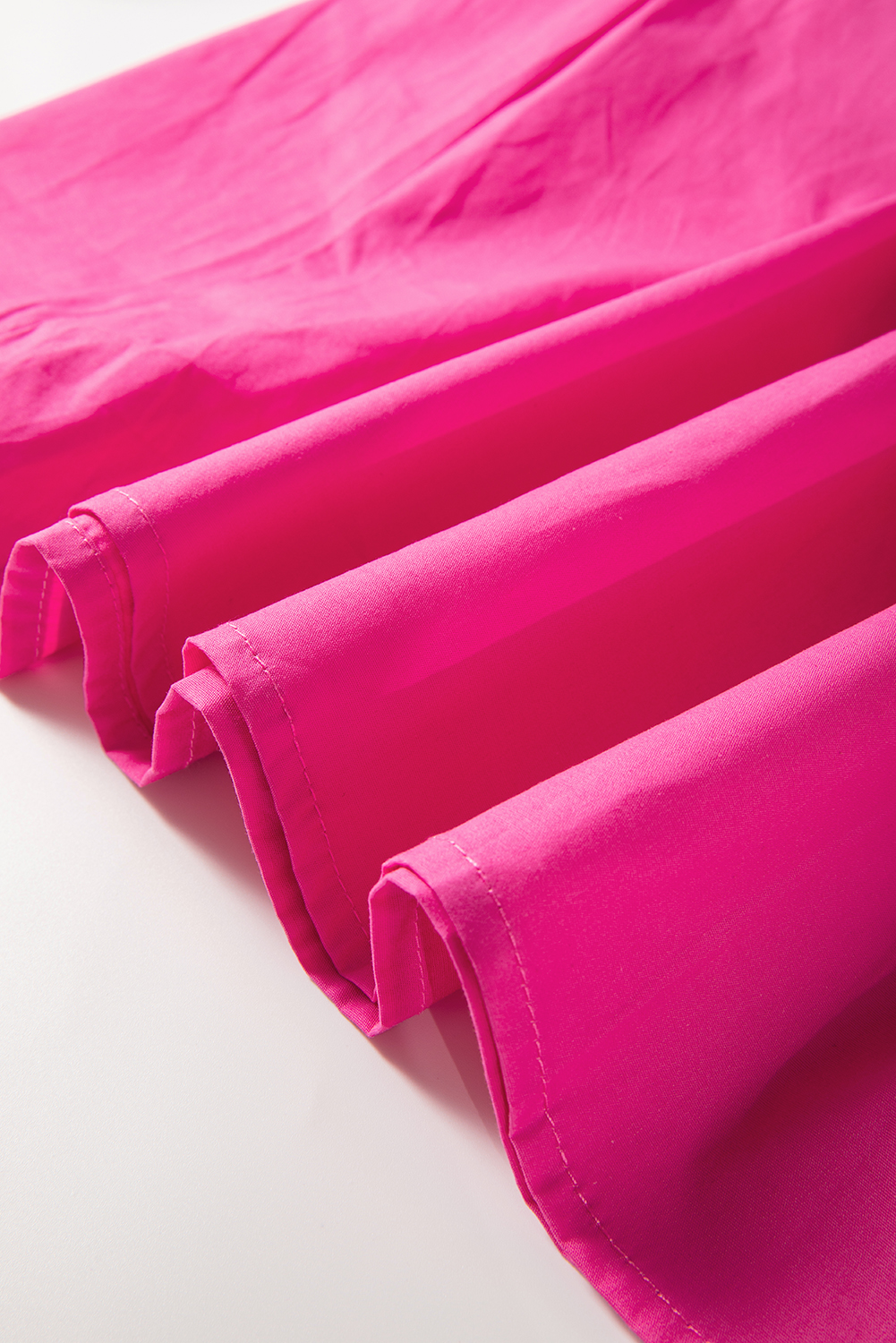 Bright Pink Puff Sleeve Tie Front High Waist Mini Dress for Women - Detail View 13 Bright Pink Puff Sleeve Tie Front High Waist Mini Dress for Women - Detail View 13
