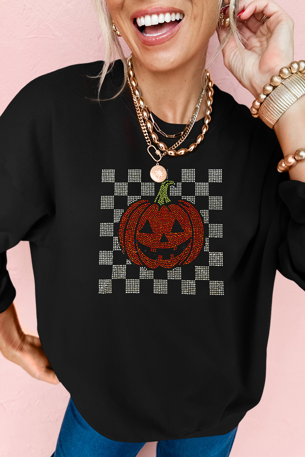 Stylish Fall & Autumn Plaid Graphic Sweatshirt for Halloween Celebrations - Detail View 7 Stylish Fall & Autumn Plaid Graphic Sweatshirt for Halloween Celebrations - Detail View 7