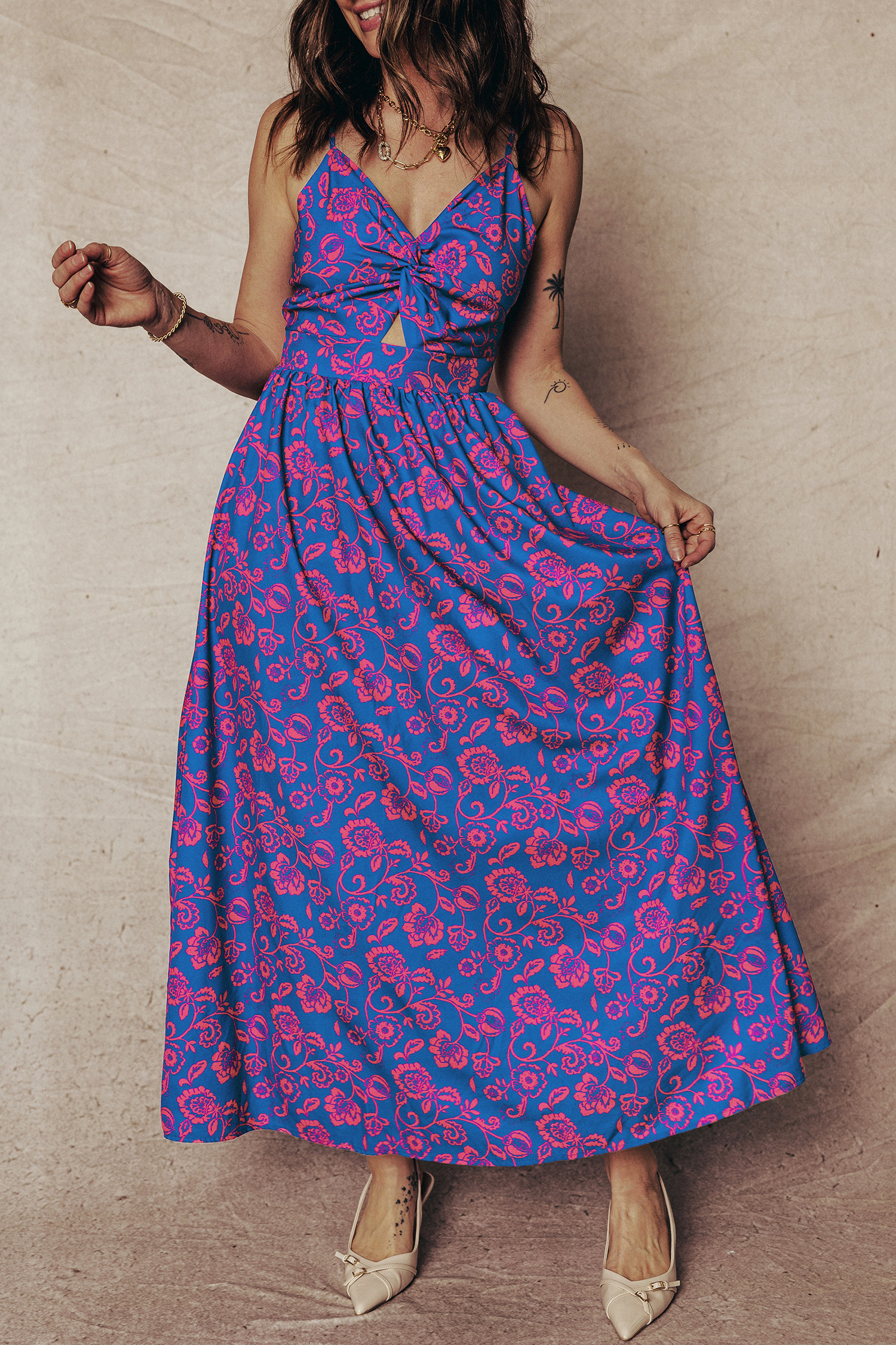 Summer Ready Blue Floral Maxi Dress – Casual A-Line Style with Back Tie for Women - Detail View 9 Summer Ready Blue Floral Maxi Dress – Casual A-Line Style with Back Tie for Women - Detail View 9