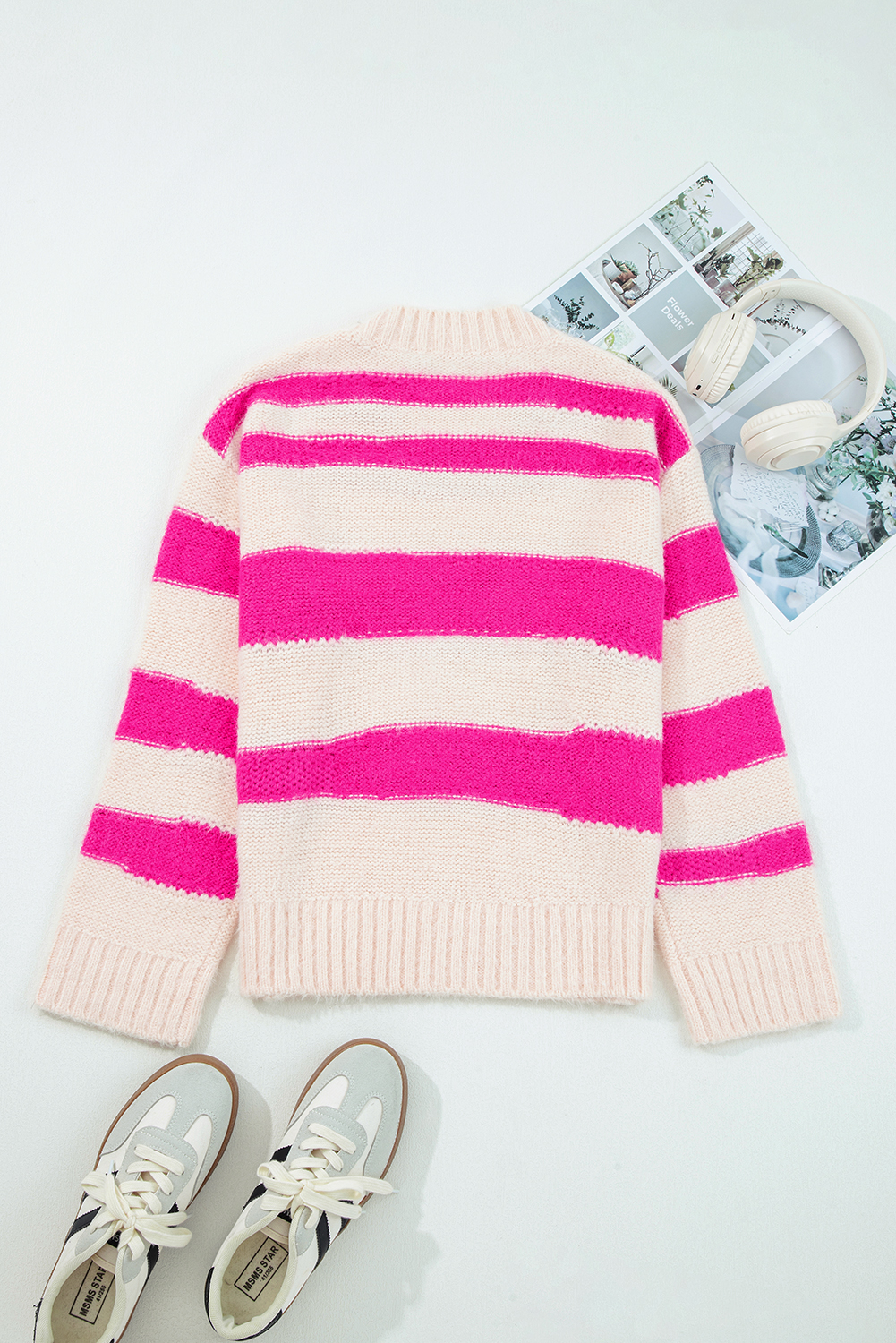 Vibrant Rose Red Colorblock Sweater with Sequin Letters – Perfect for Autumn Casual Outings - Detail View 6 Vibrant Rose Red Colorblock Sweater with Sequin Letters – Perfect for Autumn Casual Outings - Detail View 6
