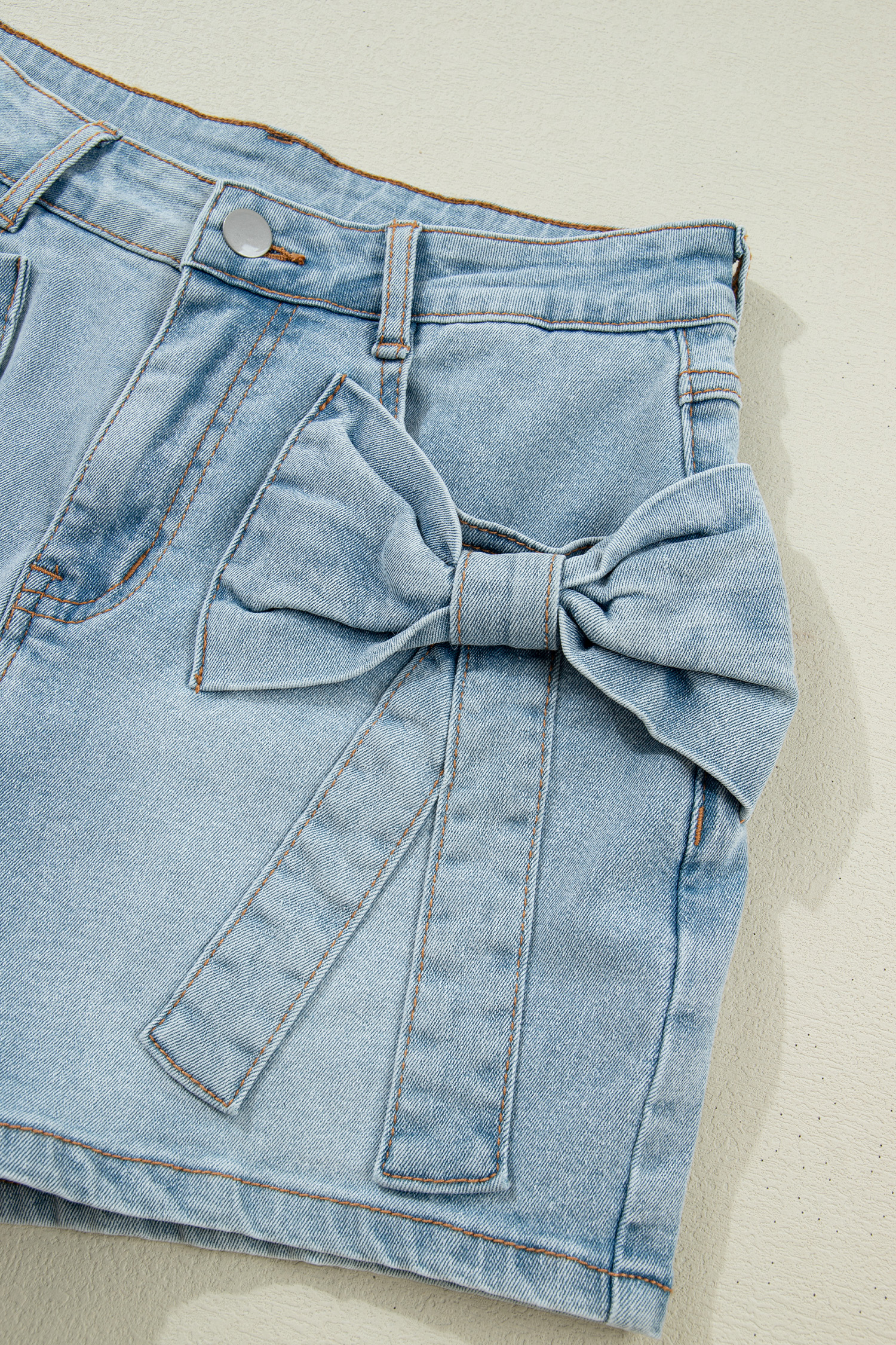 Casual Beau Blue Bow Detail Denim Shorts – High Waist and Pocketed, Ideal for Summer Outings - Detail View 9 Casual Beau Blue Bow Detail Denim Shorts – High Waist and Pocketed, Ideal for Summer Outings - Detail View 9
