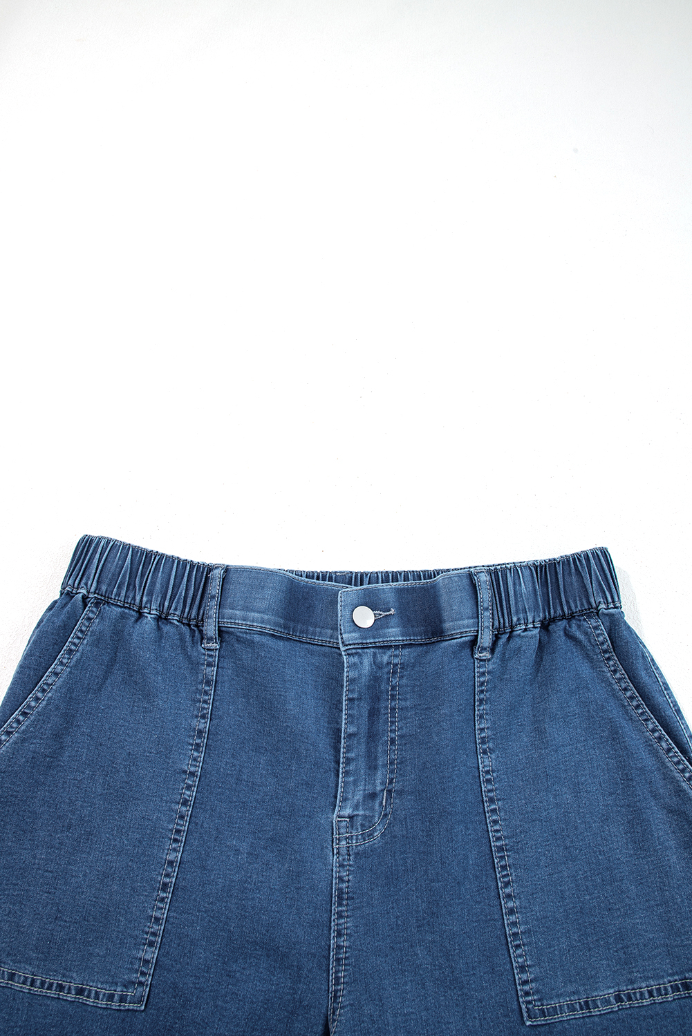 Women's Sail Blue Plus Size Wide Leg Denim Pants – Ruffled, Casual Spring Style - Detail View 16 Women's Sail Blue Plus Size Wide Leg Denim Pants – Ruffled, Casual Spring Style - Detail View 16