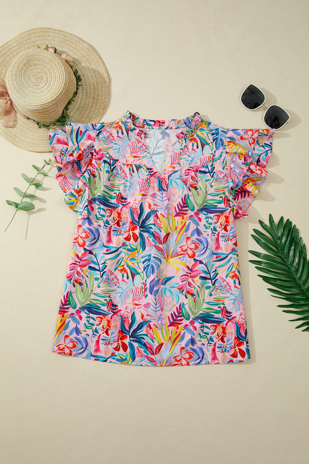 Chic Women's Floral Print Frilly Blouse – Short Sleeve Ruffled Top for Daily Wear and Travel - Detail View 3 Chic Women's Floral Print Frilly Blouse – Short Sleeve Ruffled Top for Daily Wear and Travel - Detail View 3