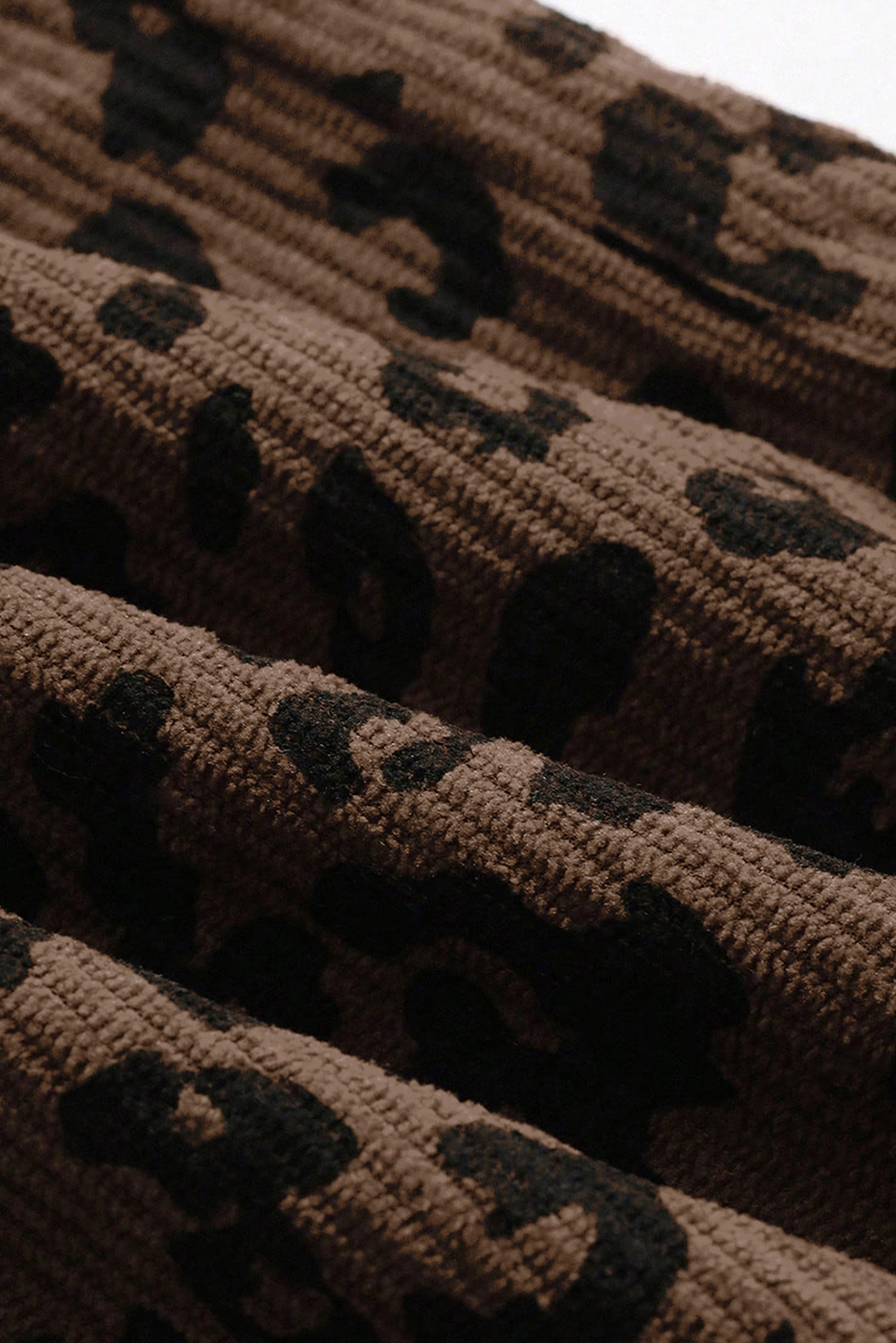 Women's Dark Brown Leopard Print High Waist Corduroy Wide Leg Pants - Detail View 7 Women's Dark Brown Leopard Print High Waist Corduroy Wide Leg Pants - Detail View 7