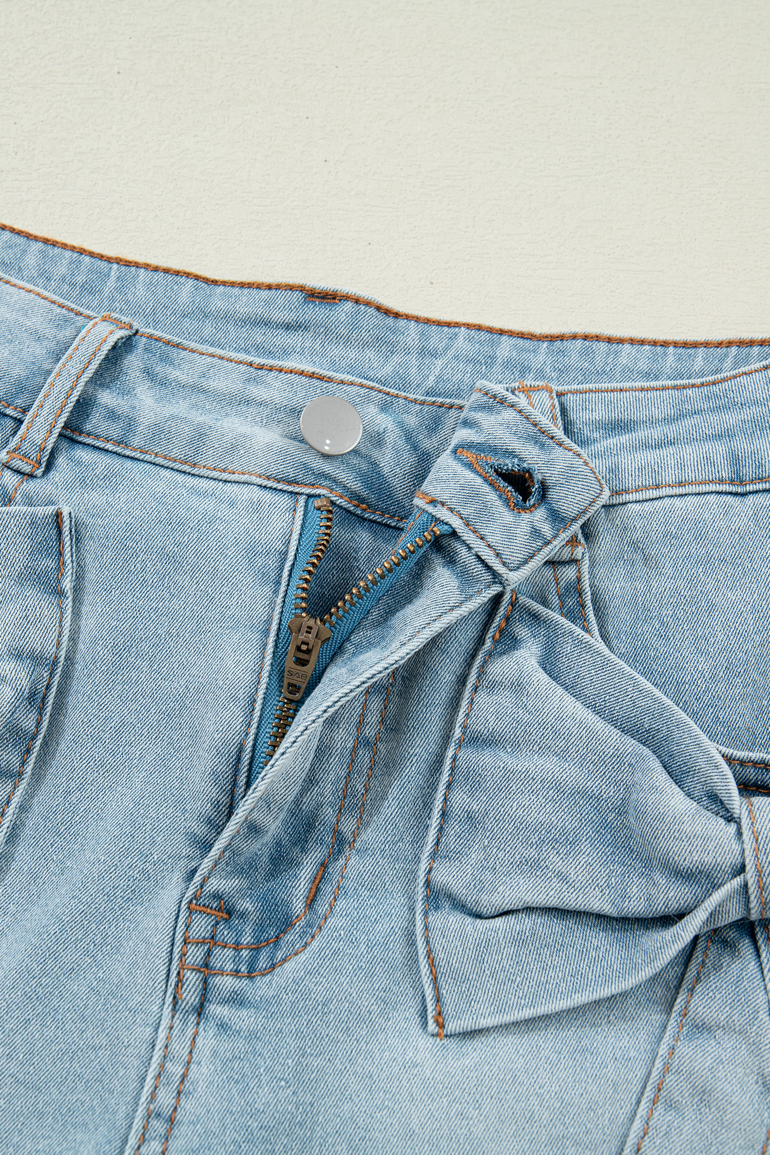 Women's Beau Blue Bow Detail Denim Shorts – Casual High Waist Summer Style with Pockets - Detail View 7 Women's Beau Blue Bow Detail Denim Shorts – Casual High Waist Summer Style with Pockets - Detail View 7