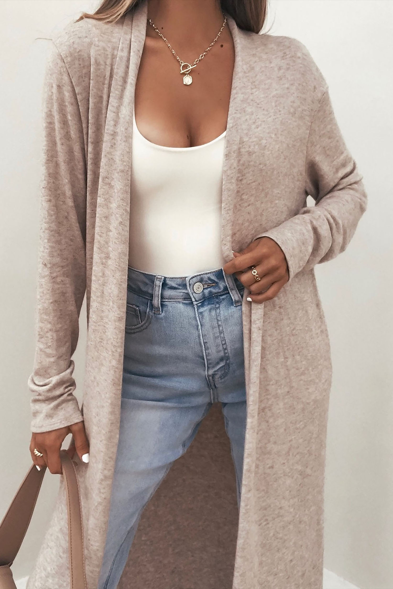 Women's Solid Duster Cardigan, Modern Fall Layering - Detail View 5 Women's Solid Duster Cardigan, Modern Fall Layering - Detail View 5