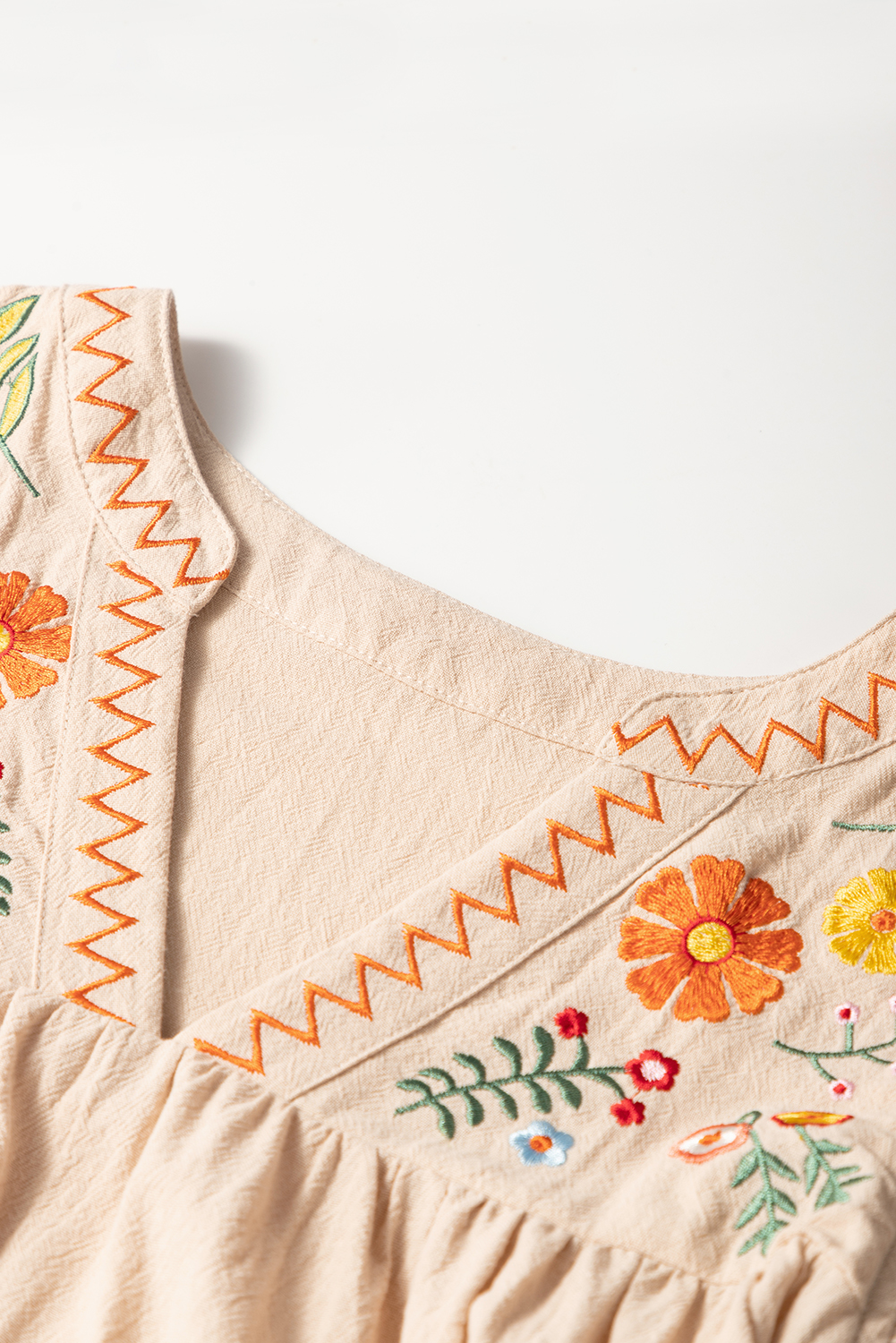 Chic and Elegant Floral Embroidered V Neck Dress - Jet Stream Color - Detail View 14 Chic and Elegant Floral Embroidered V Neck Dress - Jet Stream Color - Detail View 14