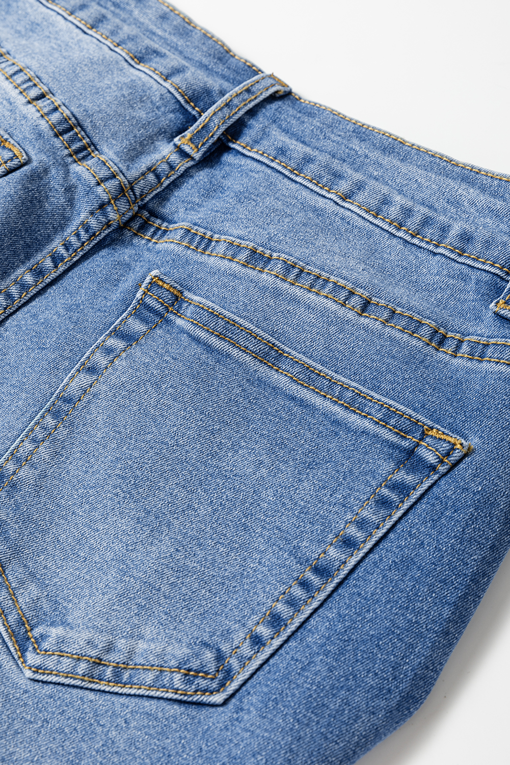Casual Women's High Rise Sail Blue Denim Jeans – Loose Straight Leg with Raw Hem and Distinctive Cuffs for Fall Outings - Detail View 8 Casual Women's High Rise Sail Blue Denim Jeans – Loose Straight Leg with Raw Hem and Distinctive Cuffs for Fall Outings - Detail View 8