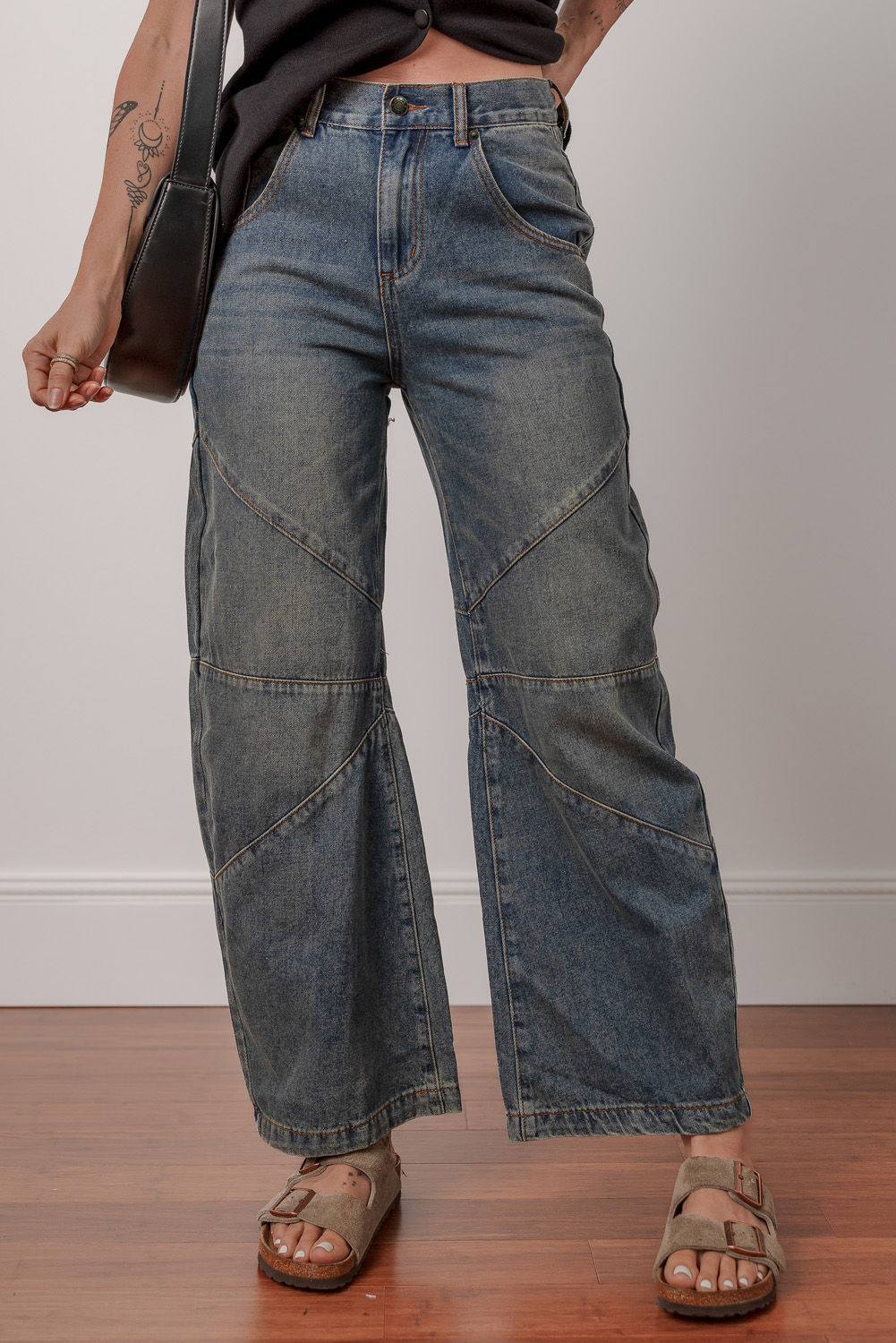 Stylish High Waist Denim Jeans with Unique Exposed Stitching - Sail Blue - Detail View 6 Stylish High Waist Denim Jeans with Unique Exposed Stitching - Sail Blue - Detail View 6