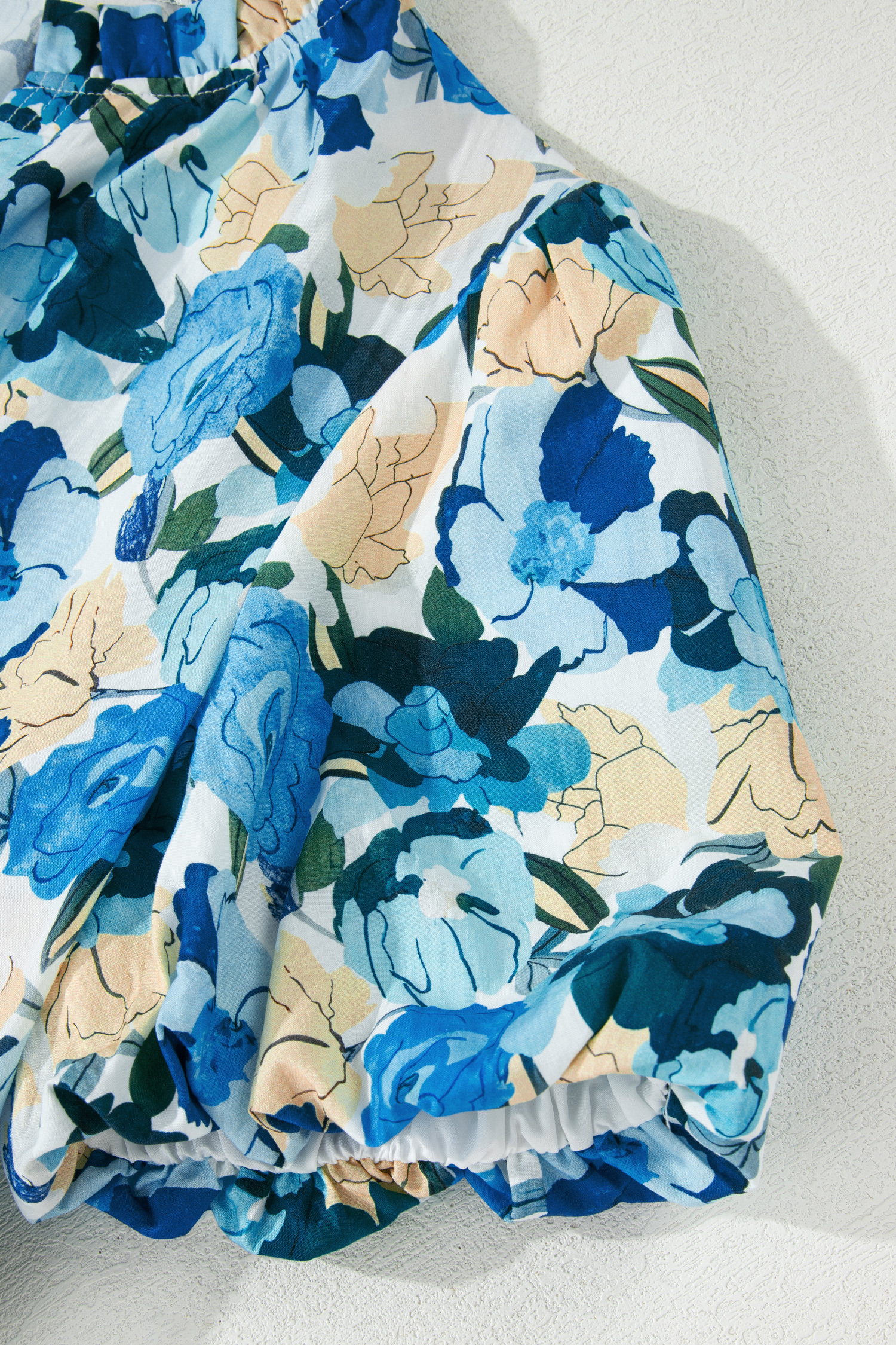 Casual Sky Blue Floral Blouse for Women – Short Puff Sleeve V Neck Top for Daily Wear - Detail View 8 Casual Sky Blue Floral Blouse for Women – Short Puff Sleeve V Neck Top for Daily Wear - Detail View 8