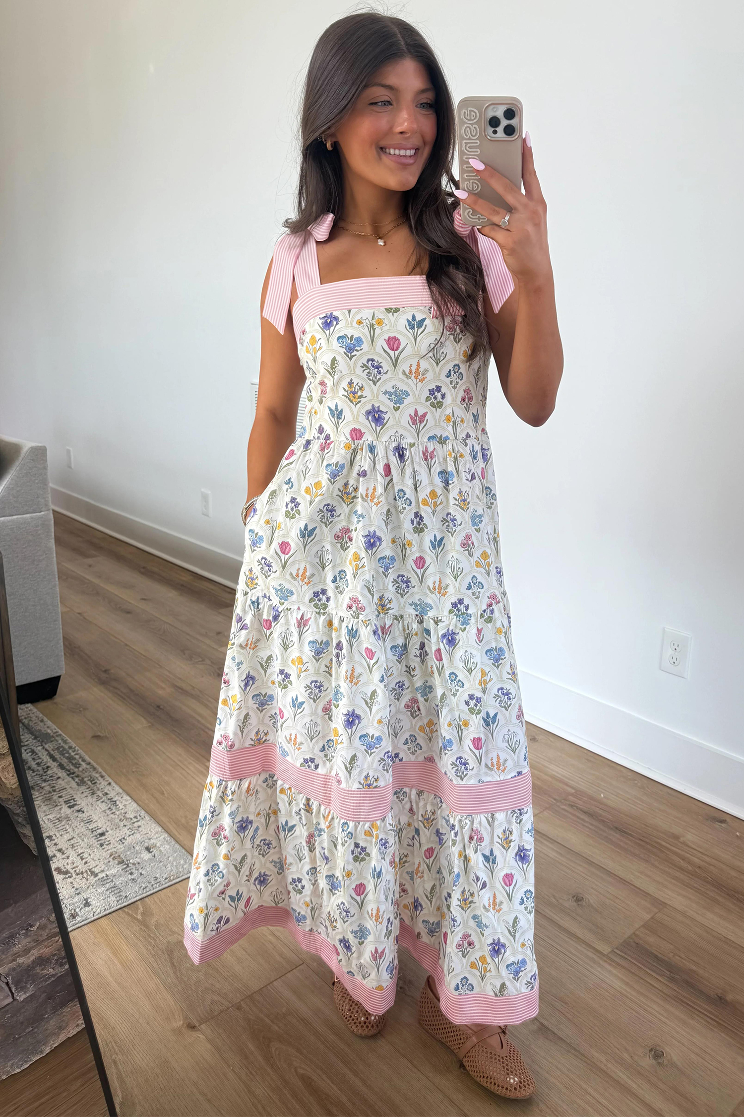 Women's Floral Southern Belle Maxi Dress - Tiered Summer Gift - Detail View 3 Women's Floral Southern Belle Maxi Dress - Tiered Summer Gift - Detail View 3