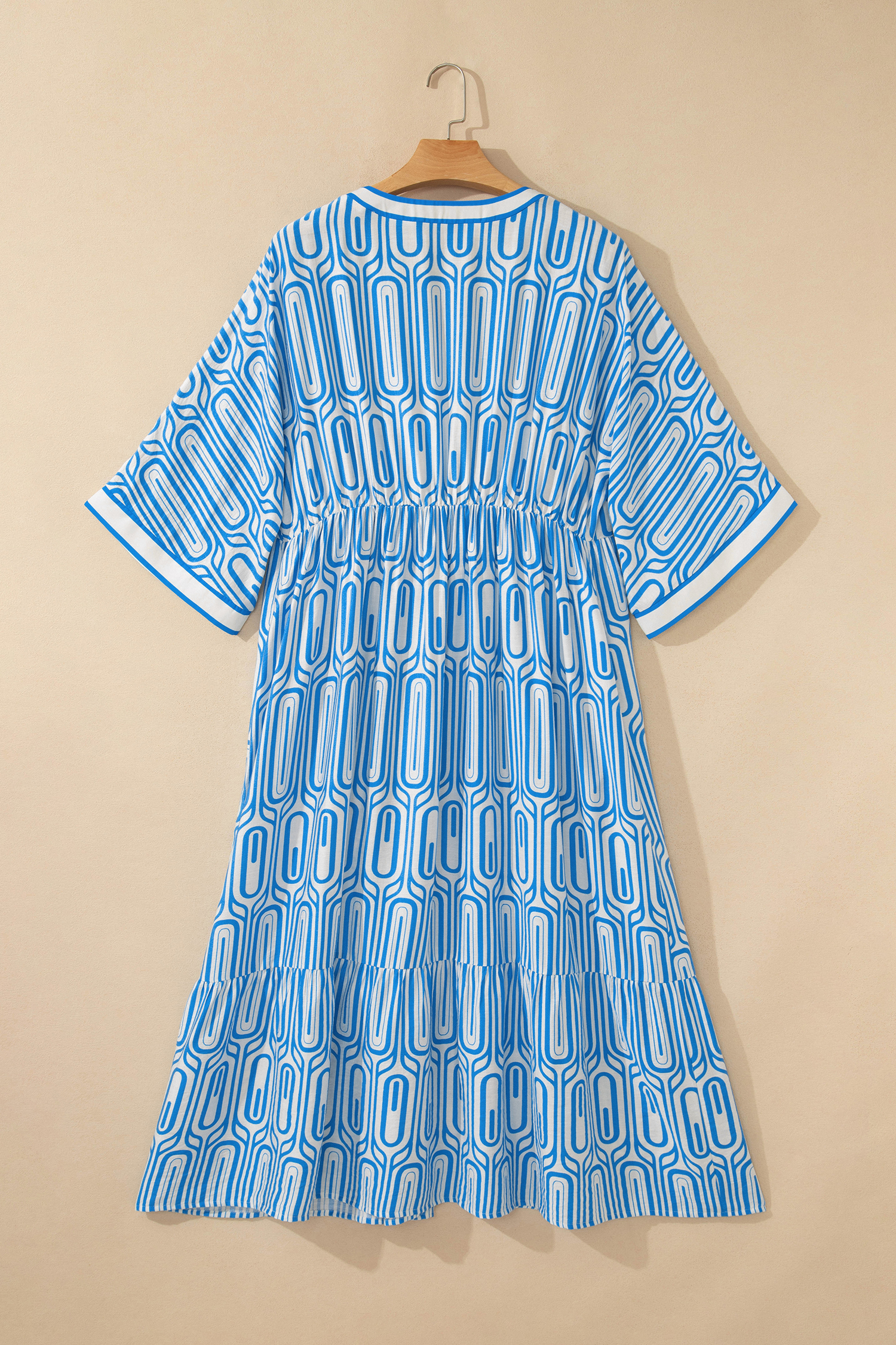 Women's V Neck Geometric Maxi Dress – High Waist A-Line Long Dress for Graduation and Summer Events - Detail View 6 Women's V Neck Geometric Maxi Dress – High Waist A-Line Long Dress for Graduation and Summer Events - Detail View 6