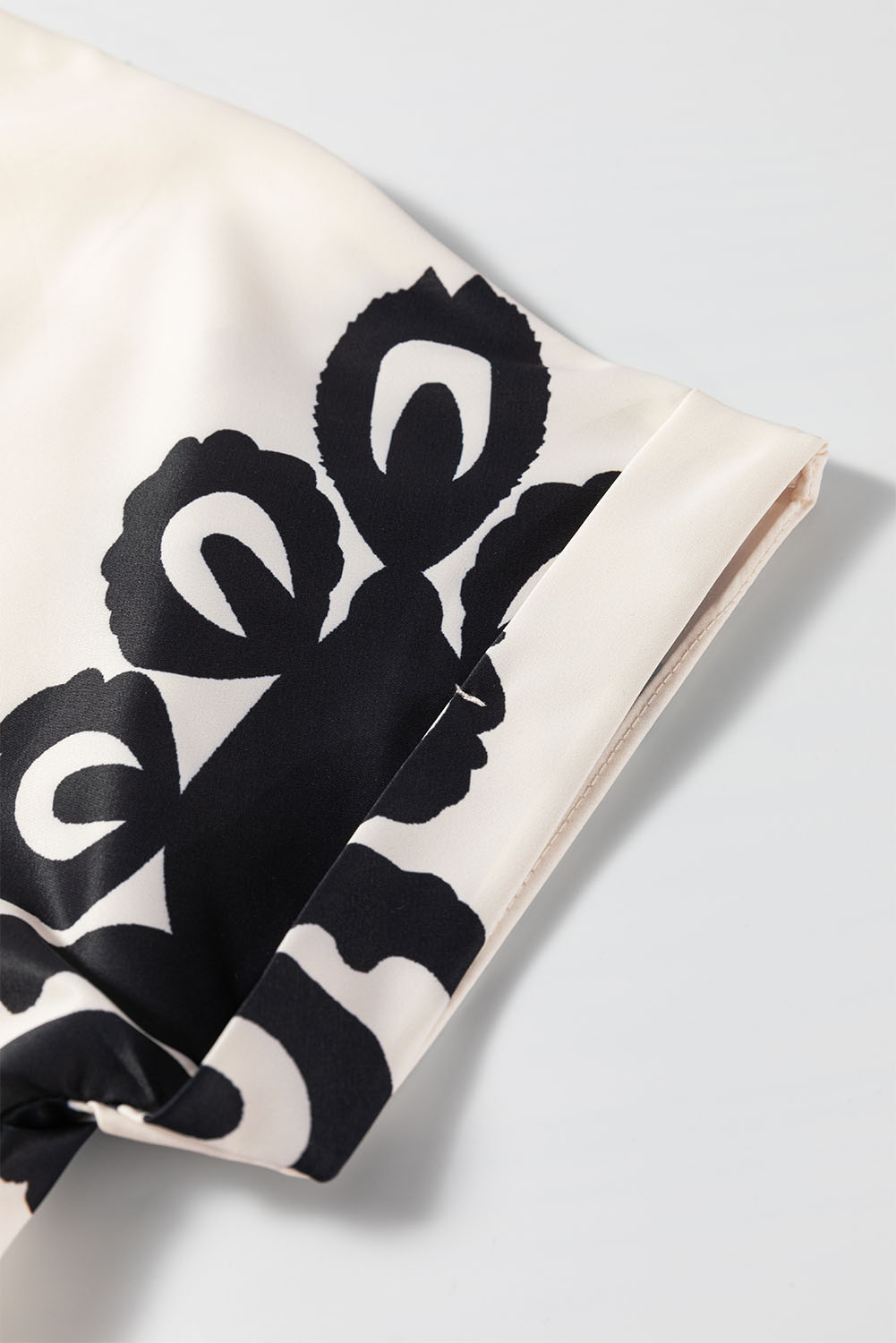 Women's Black Vintage Print V Neck High Waist Short Sleeve Dress - Retro Inspired Bohemian Style - Detail View 9 Women's Black Vintage Print V Neck High Waist Short Sleeve Dress - Retro Inspired Bohemian Style - Detail View 9