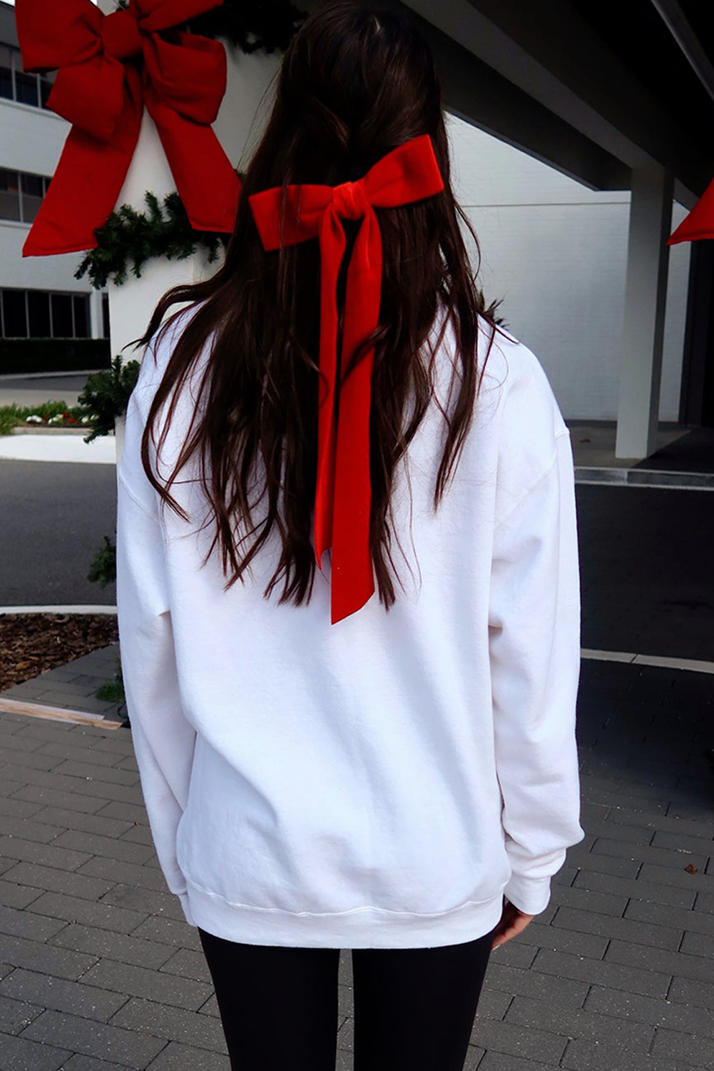 Elegant Bow Embroidery Design - Relaxed Fit Round Neck Sweatshirt for Women - Detail View 2 Elegant Bow Embroidery Design - Relaxed Fit Round Neck Sweatshirt for Women - Detail View 2