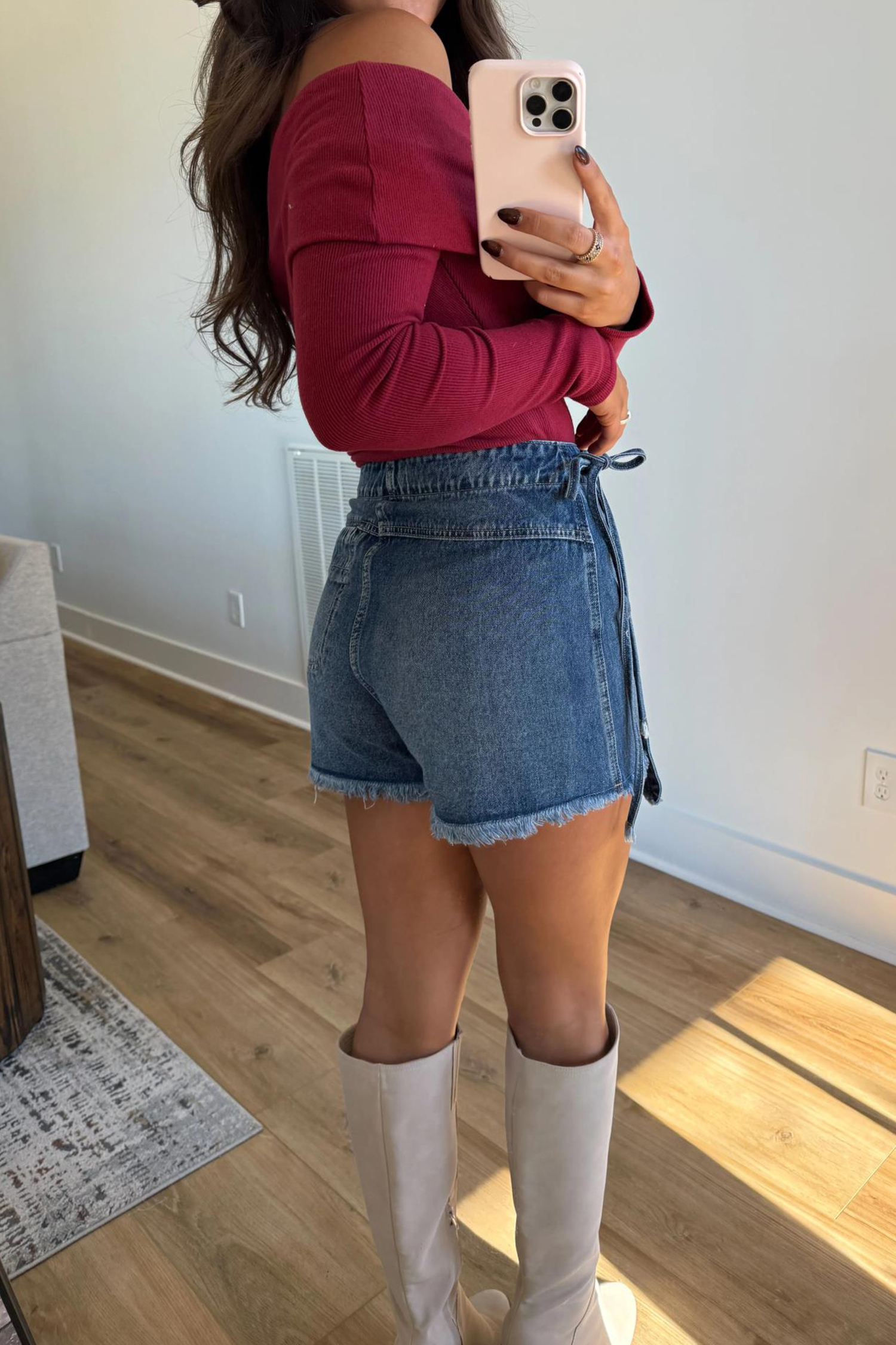Women's High Waist Denim Skort – Ashleigh Blue Wrapped Tied Waist Shift Skirt Shorts for Summer - Detail View 7 Women's High Waist Denim Skort – Ashleigh Blue Wrapped Tied Waist Shift Skirt Shorts for Summer - Detail View 7