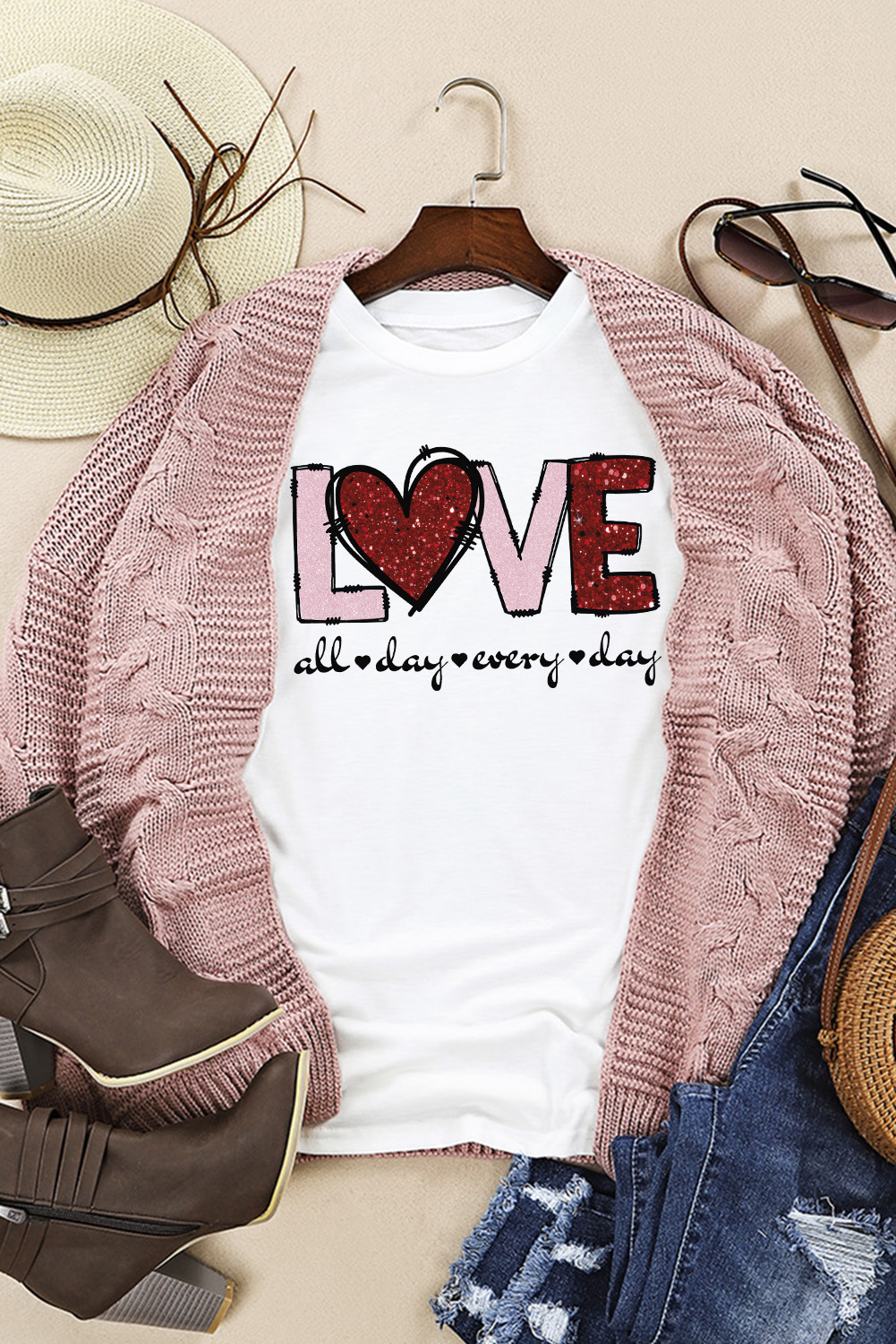 Relaxed Fit Love Graphic Tee - Perfect for Everyday Wear & Celebrating Love - Detail View 7 Relaxed Fit Love Graphic Tee - Perfect for Everyday Wear & Celebrating Love - Detail View 7