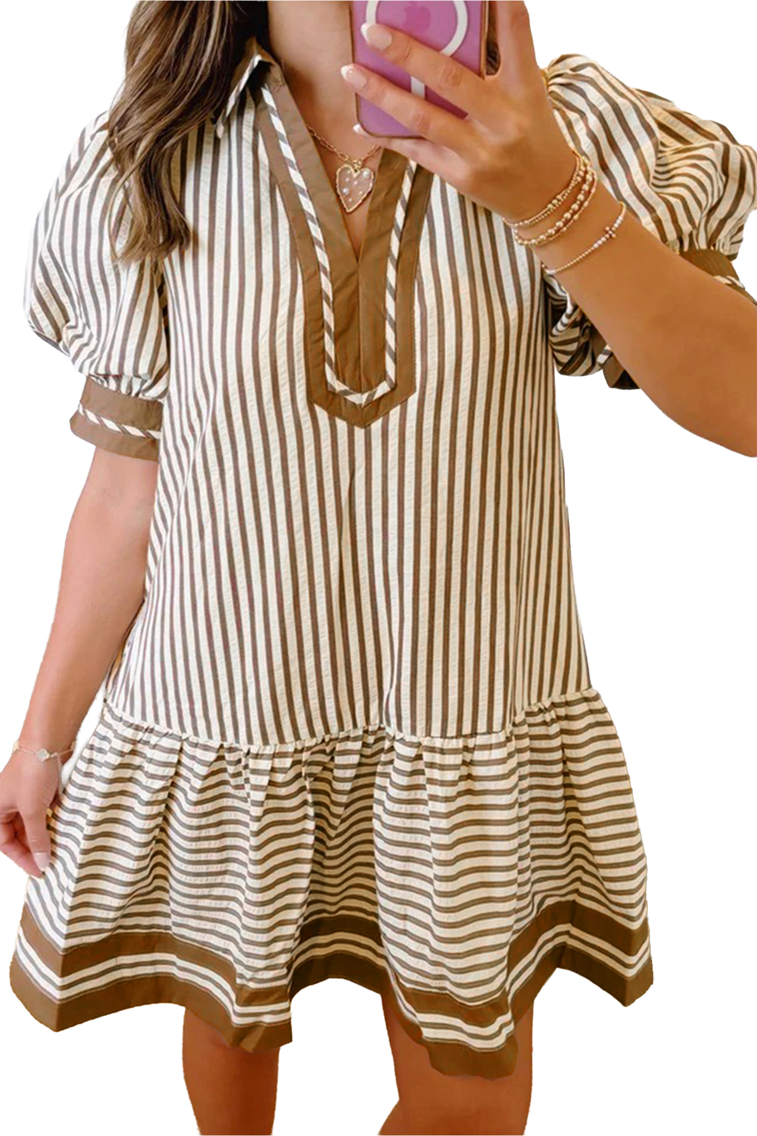 Modern Striped Dress for Women – Casual Ruffle Hem Mini - Detail View 3 Modern Striped Dress for Women – Casual Ruffle Hem Mini - Detail View 3