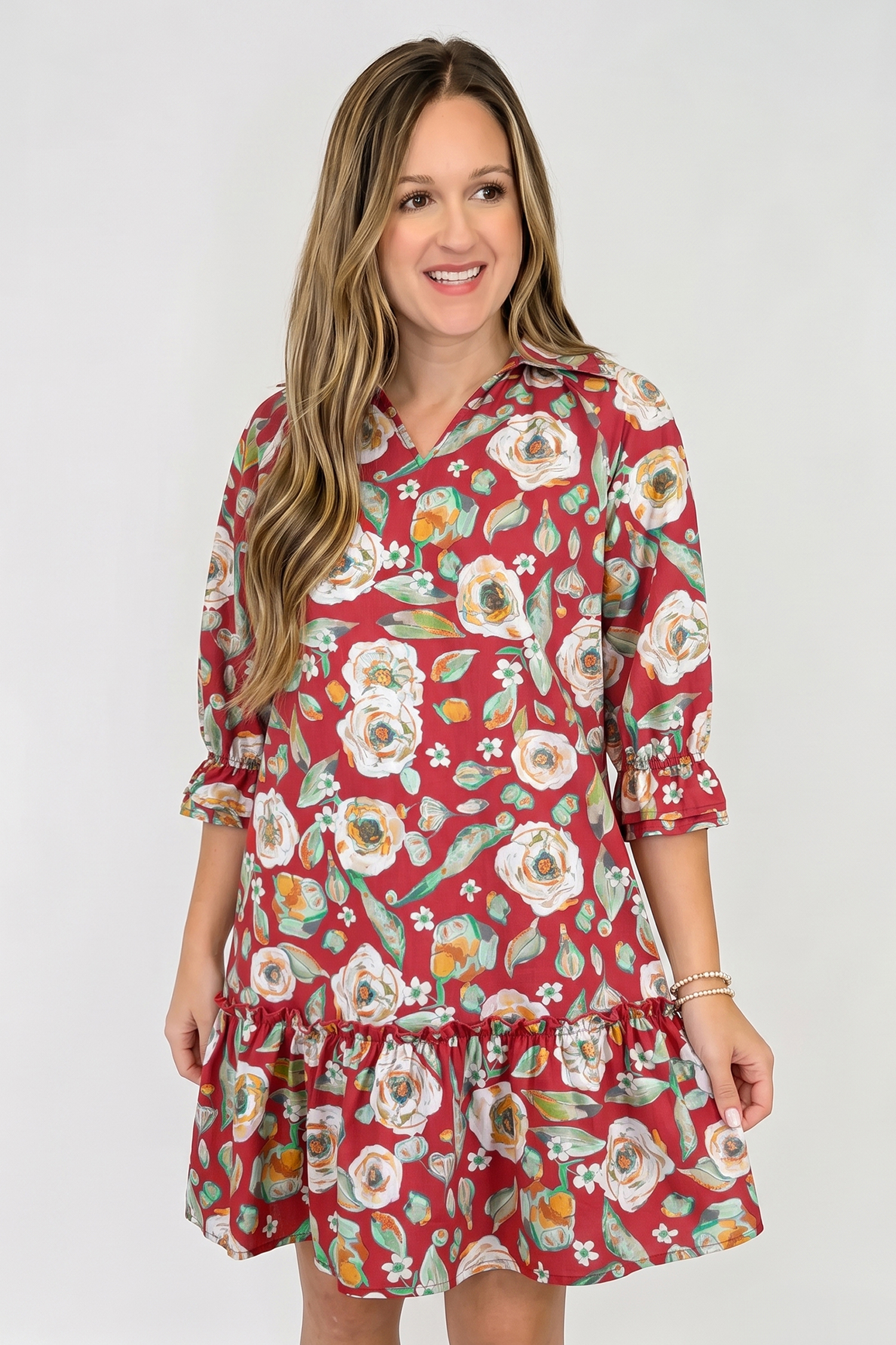 Spring Floral Shift Dress, Women's Casual Half Sleeve Mini - Detail View 6 Spring Floral Shift Dress, Women's Casual Half Sleeve Mini - Detail View 6