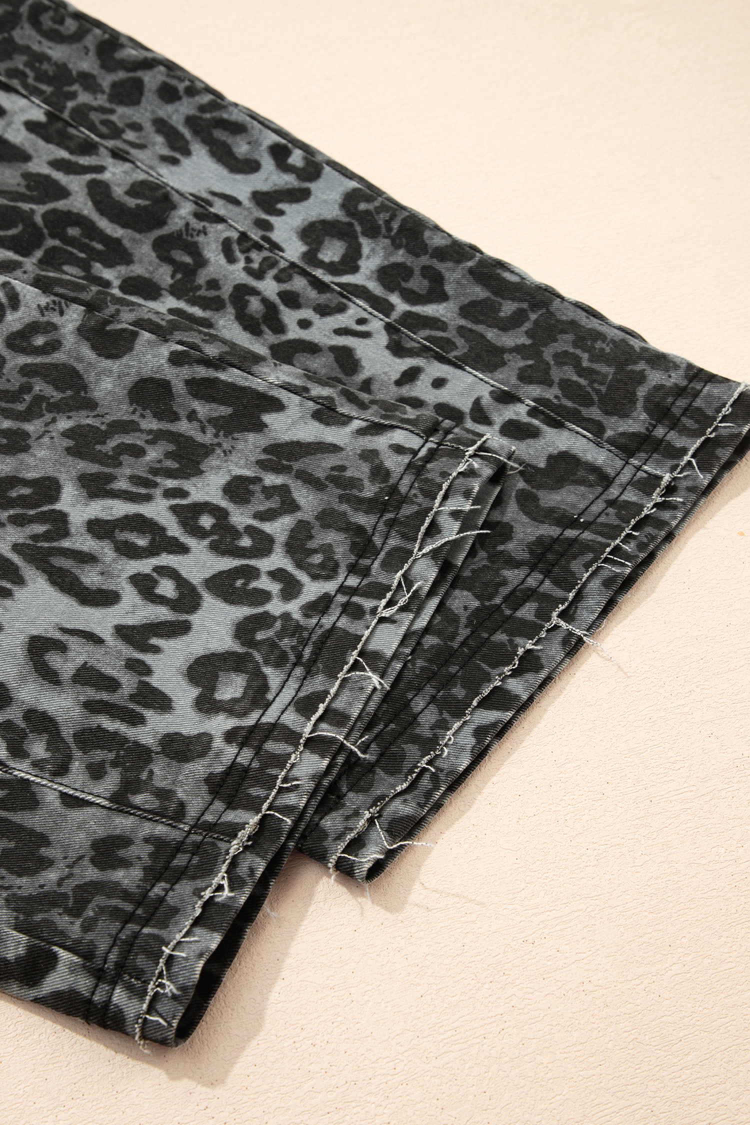 Women's Gray Leopard Print Cropped Denim Overalls – Adjustable Straps for Casual Style - Detail View 13 Women's Gray Leopard Print Cropped Denim Overalls – Adjustable Straps for Casual Style - Detail View 13