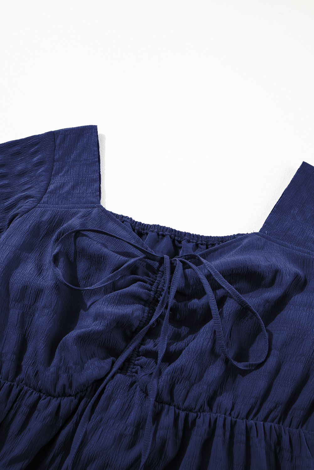 Chic Blue Short Sleeve Midi Dress for Women – High Waist Design with Pockets, Ideal for Daily Wear - Detail View 8 Chic Blue Short Sleeve Midi Dress for Women – High Waist Design with Pockets, Ideal for Daily Wear - Detail View 8