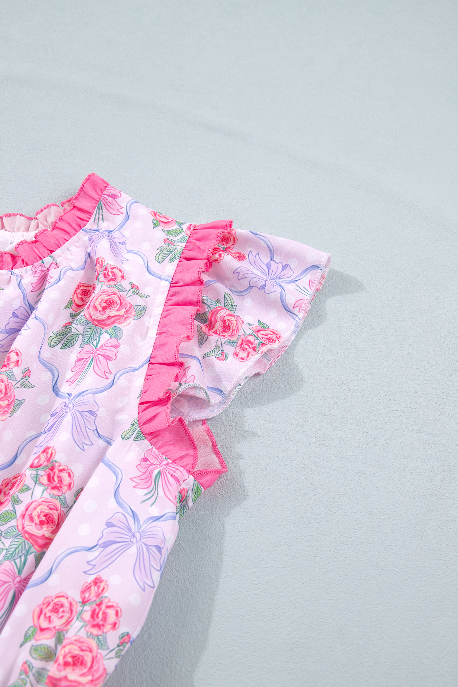 Women's Purple Floral Mini Dress – Sleeveless Tiered Ruffle Summer Shift Dress - Detail View 7 Women's Purple Floral Mini Dress – Sleeveless Tiered Ruffle Summer Shift Dress - Detail View 7