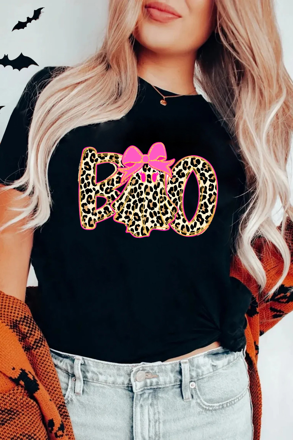 Halloween Ghost Boo Graphic Tee in Black – Fun and Casual T-Shirt for Daily Wear - Detail View 3 Halloween Ghost Boo Graphic Tee in Black – Fun and Casual T-Shirt for Daily Wear - Detail View 3