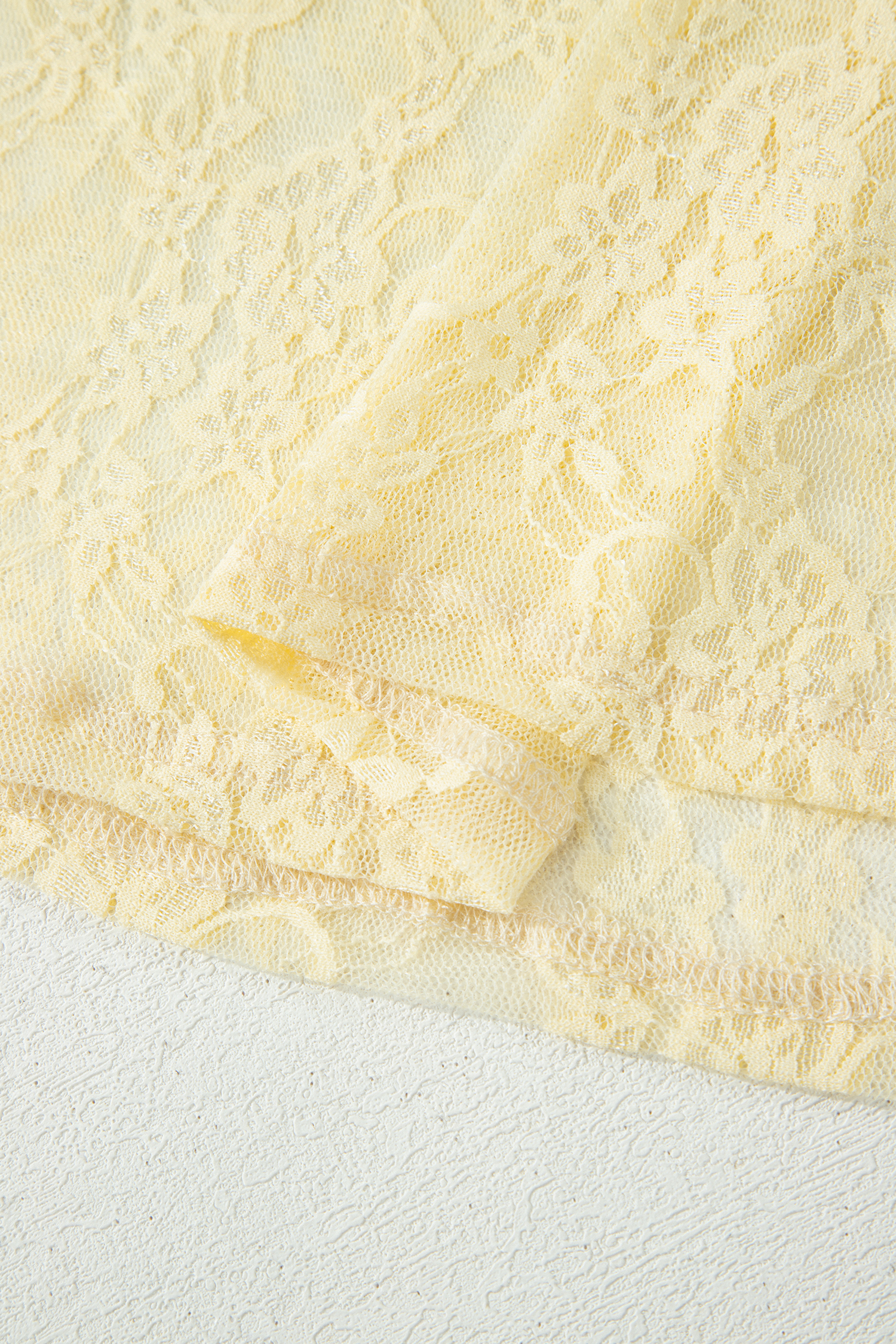 Chic Women's Floral Lace Boxy Tee – Yellow Cream Short Sleeve Summer Top, Stylish Gift for Her - Detail View 12 Chic Women's Floral Lace Boxy Tee – Yellow Cream Short Sleeve Summer Top, Stylish Gift for Her - Detail View 12
