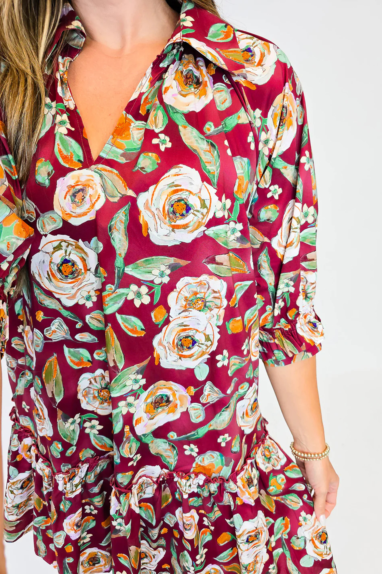 Women's Floral Print Dress, Casual Short Half Sleeve Shift - Detail View 10 Women's Floral Print Dress, Casual Short Half Sleeve Shift - Detail View 10