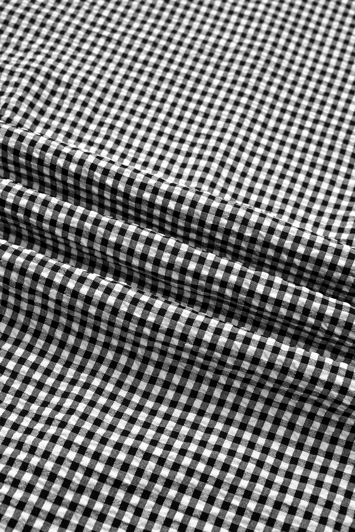 Women's Plaid Round Neck Blouse – Ruffled Half Sleeve Casual Top, Black Checkered Pattern - Detail View 13 Women's Plaid Round Neck Blouse – Ruffled Half Sleeve Casual Top, Black Checkered Pattern - Detail View 13
