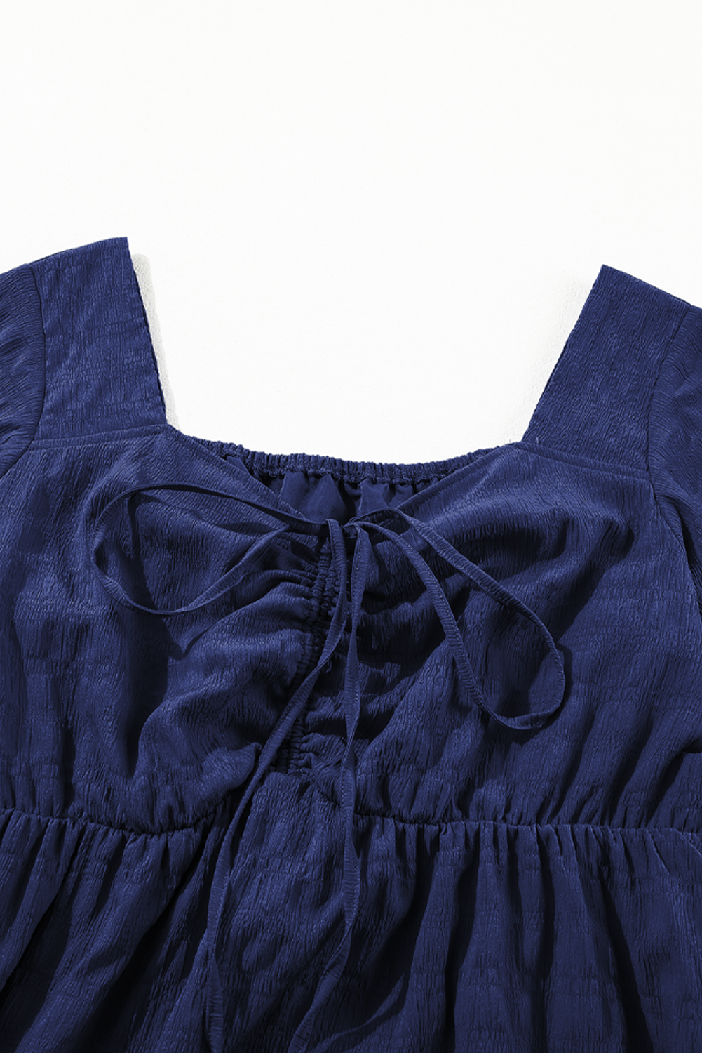 Elegant Women's Blue Midi Dress – Short Sleeve Lace-up High Waist for Summer Outings - Detail View 7 Elegant Women's Blue Midi Dress – Short Sleeve Lace-up High Waist for Summer Outings - Detail View 7