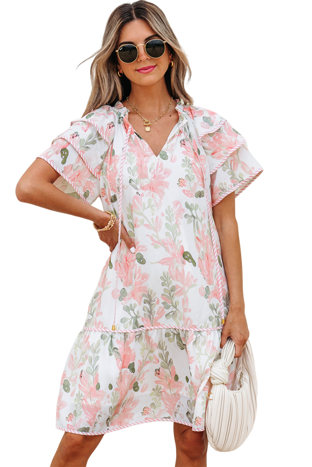 Women's Floral Mini Dress, Casual Ruffle Sleeve Summer Shift - Main View Women's Floral Mini Dress, Casual Ruffle Sleeve Summer Shift - Main View